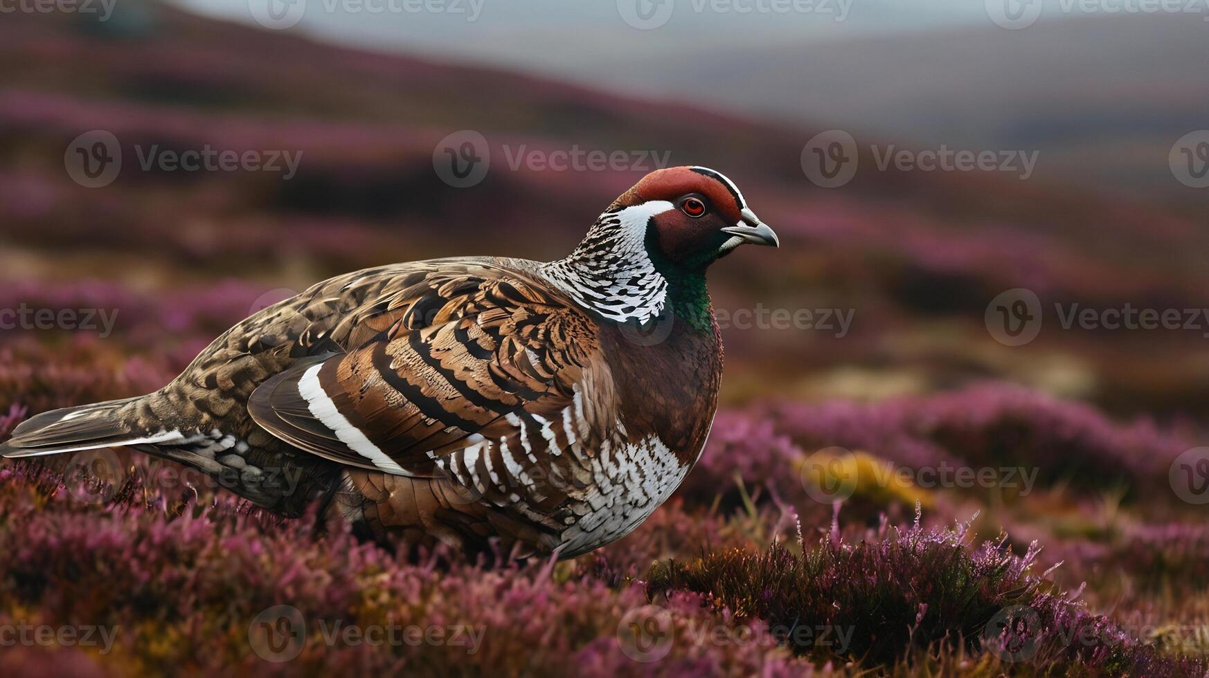 A pheasant is standing in the middle of a field photo