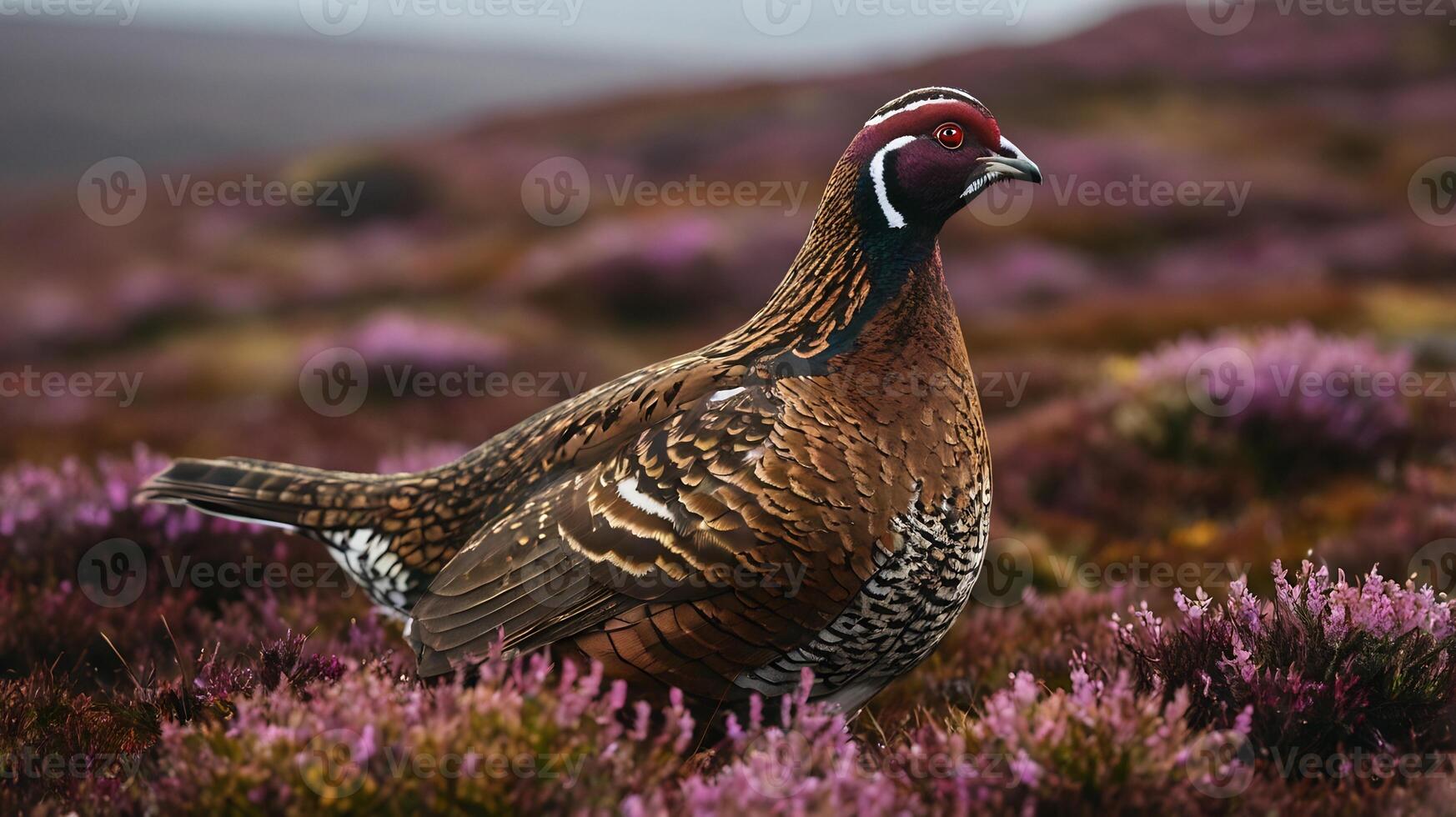 A pheasant is standing in the middle of a field photo