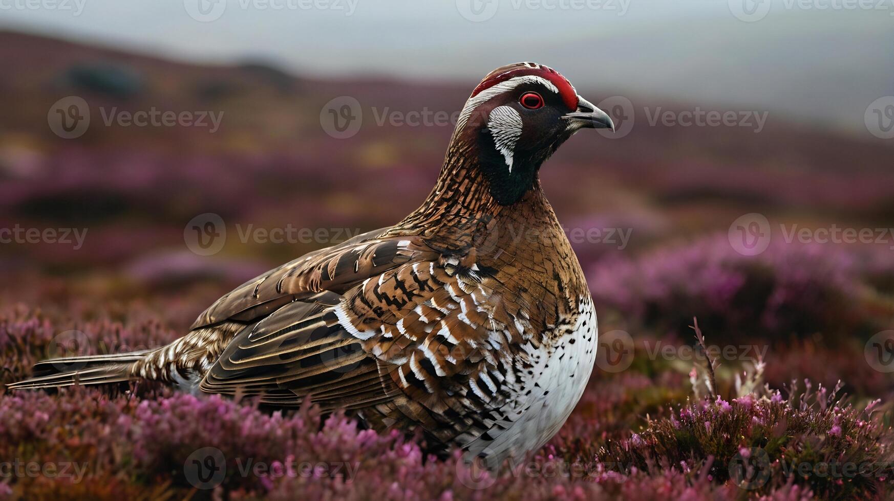 A brown and white bird sitting in the grass photo