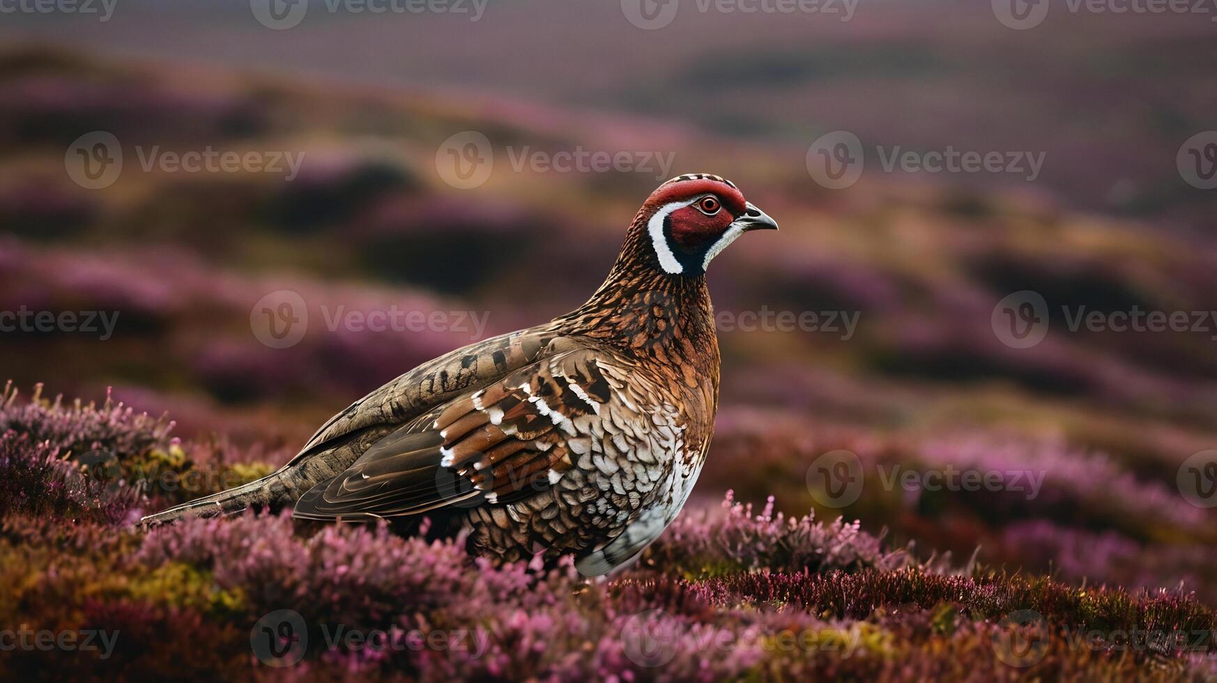 A pheasant is standing in the middle of a field photo