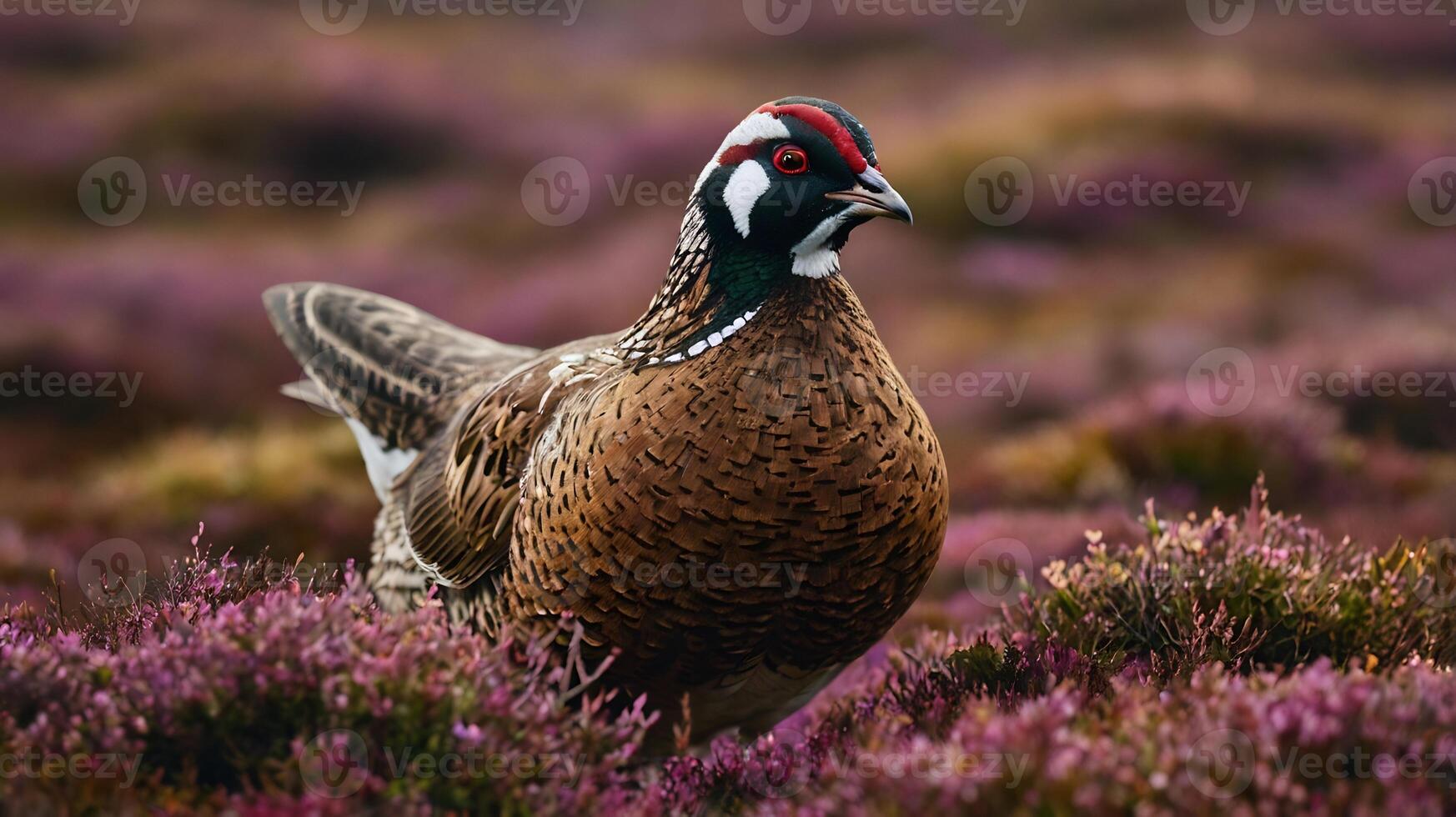 A pheasant is standing in the middle of a field photo