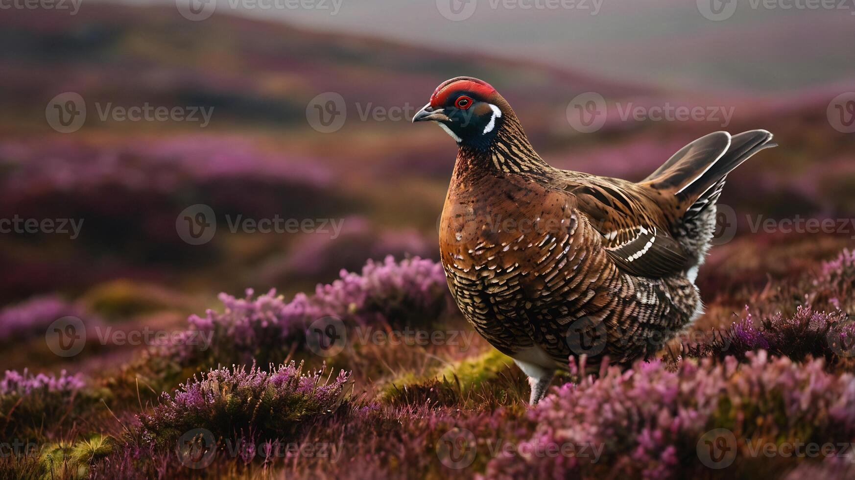 A pheasant is standing in the middle of a field photo
