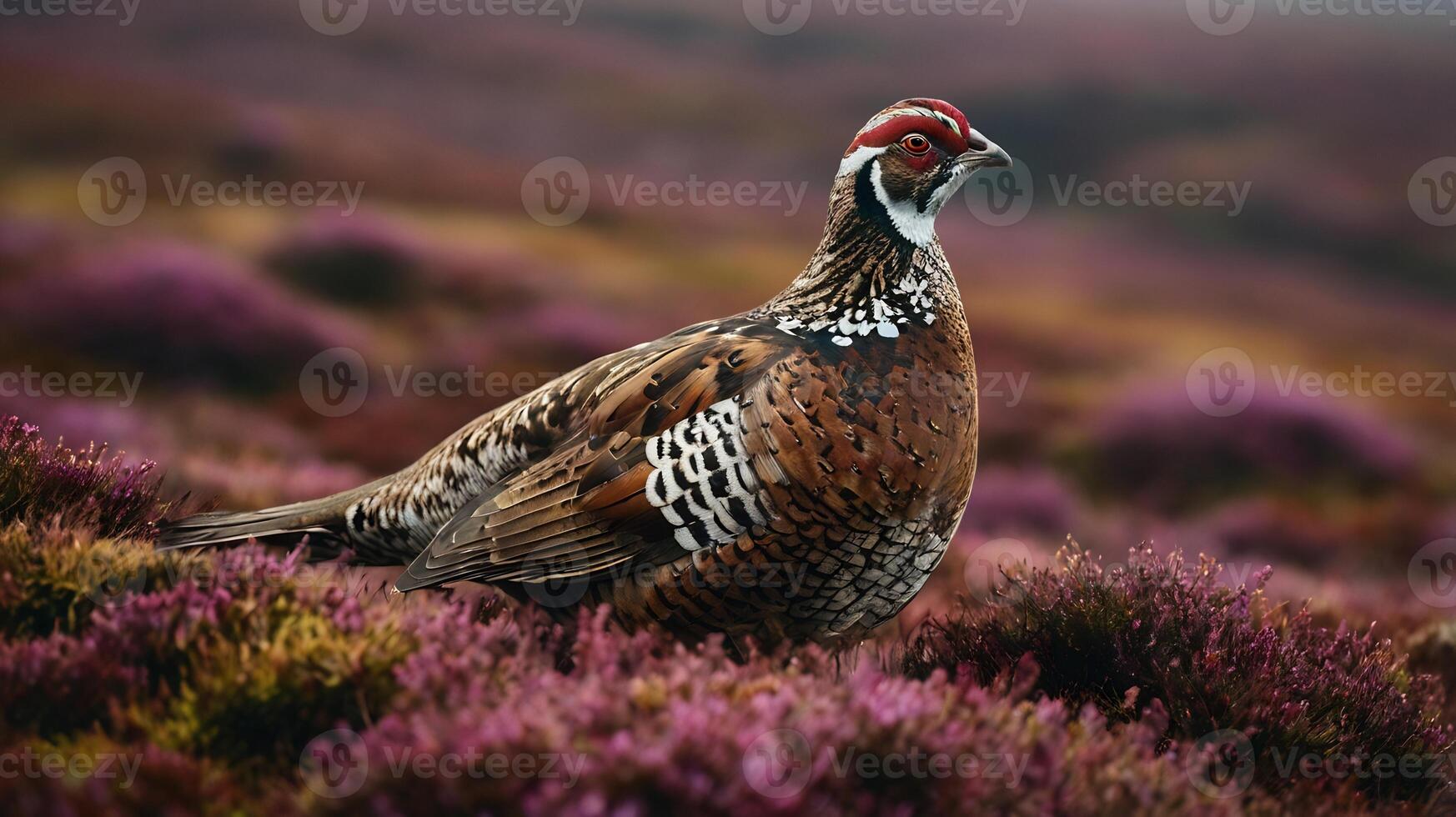 A pheasant is standing in the middle of a field photo