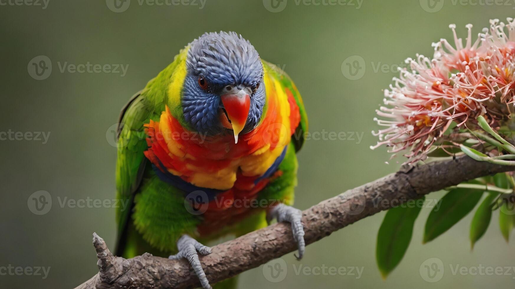 A colorful bird is sitting on a branch photo