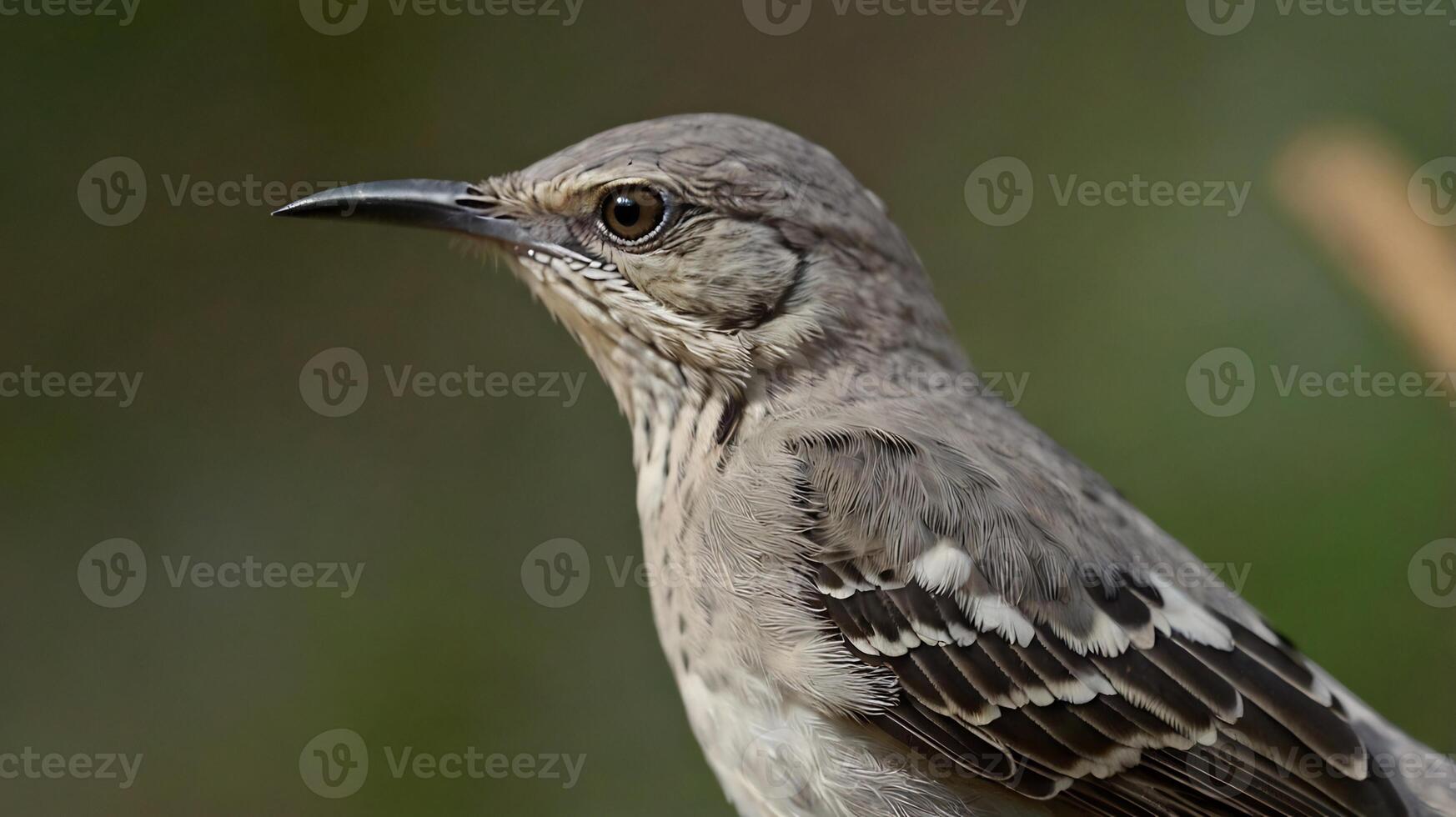 A gray bird with a black beak and white feathers photo
