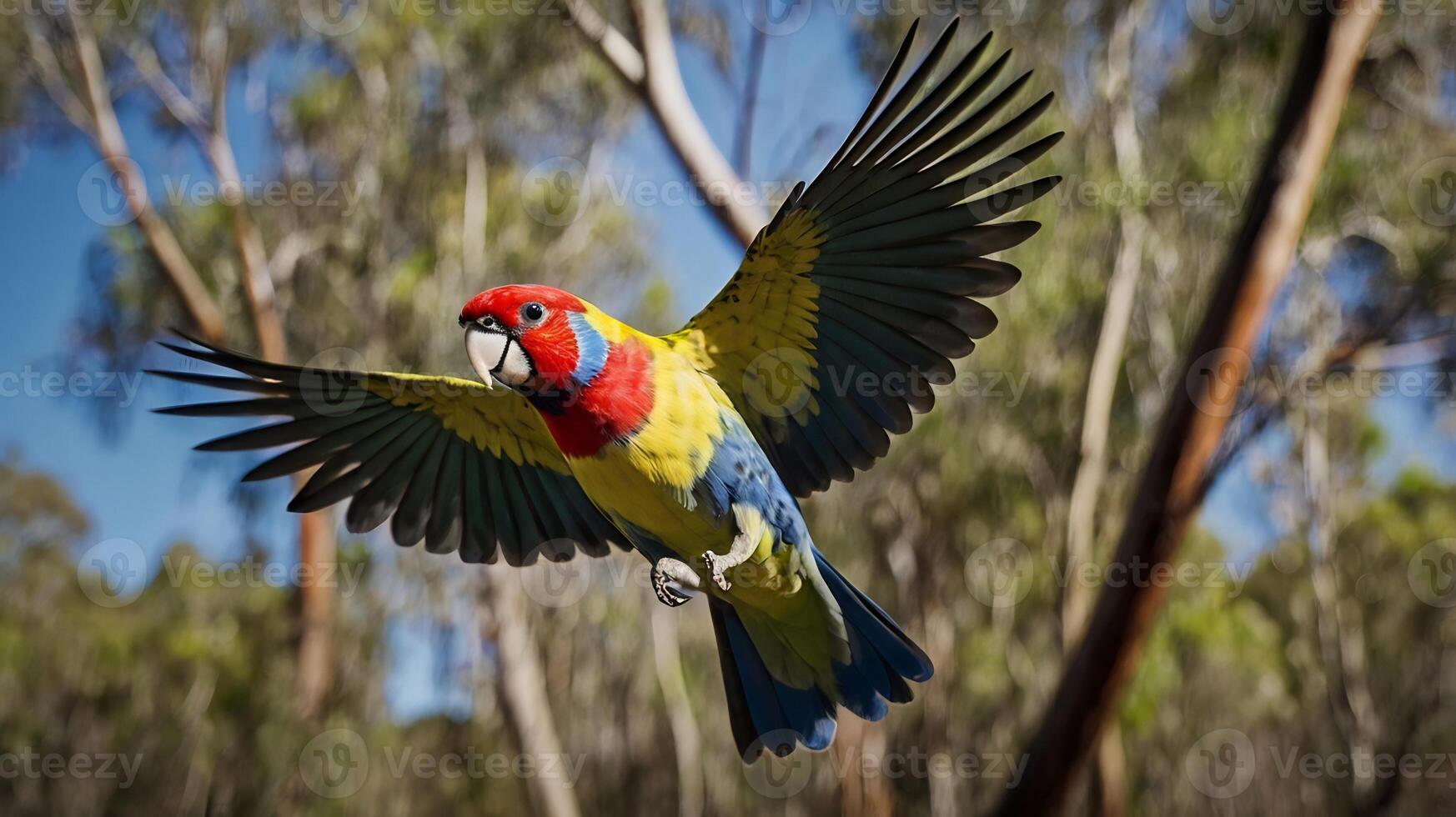 A colorful parrot flying through the air photo