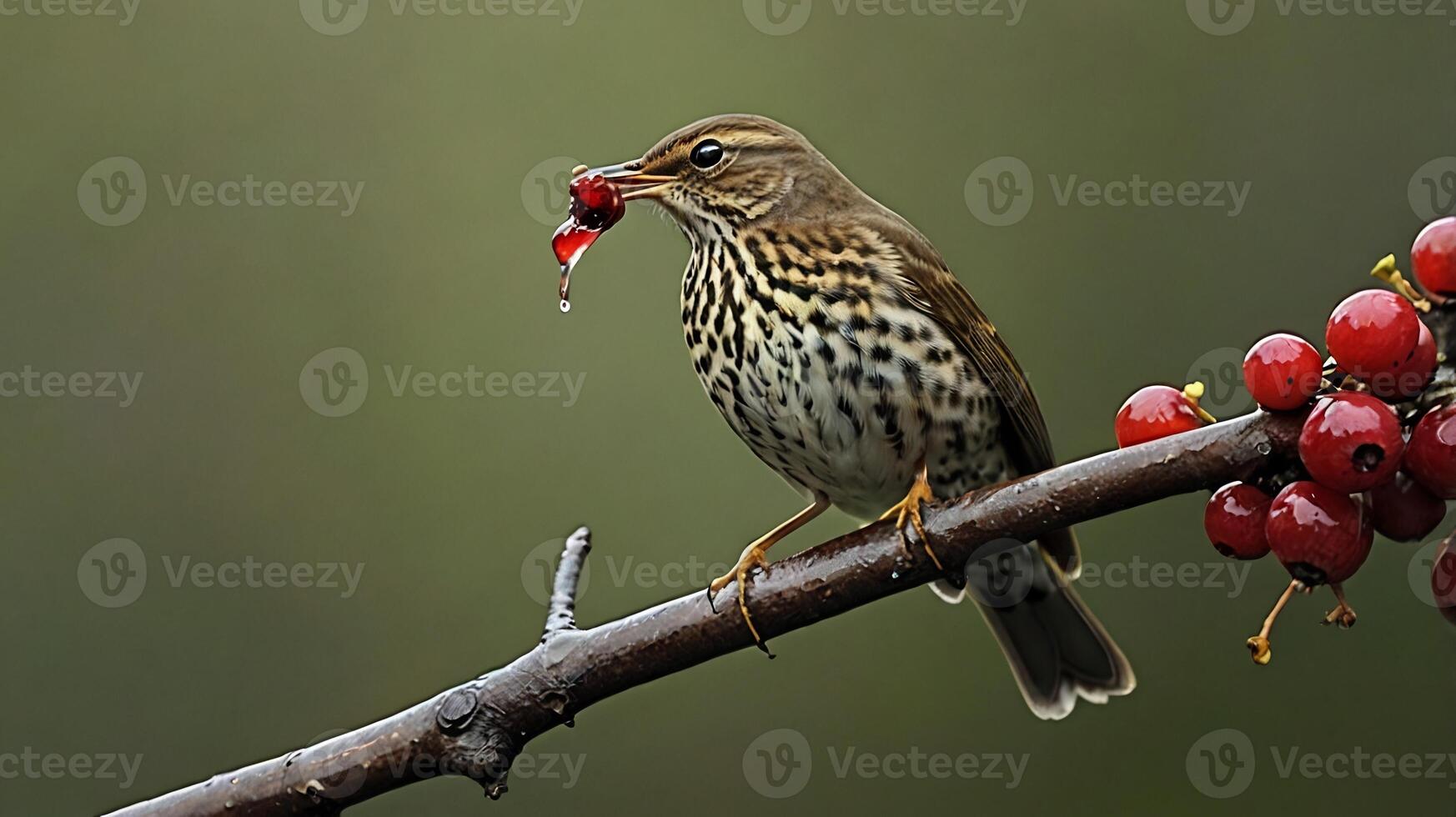 A bird is sitting on a branch with berries photo