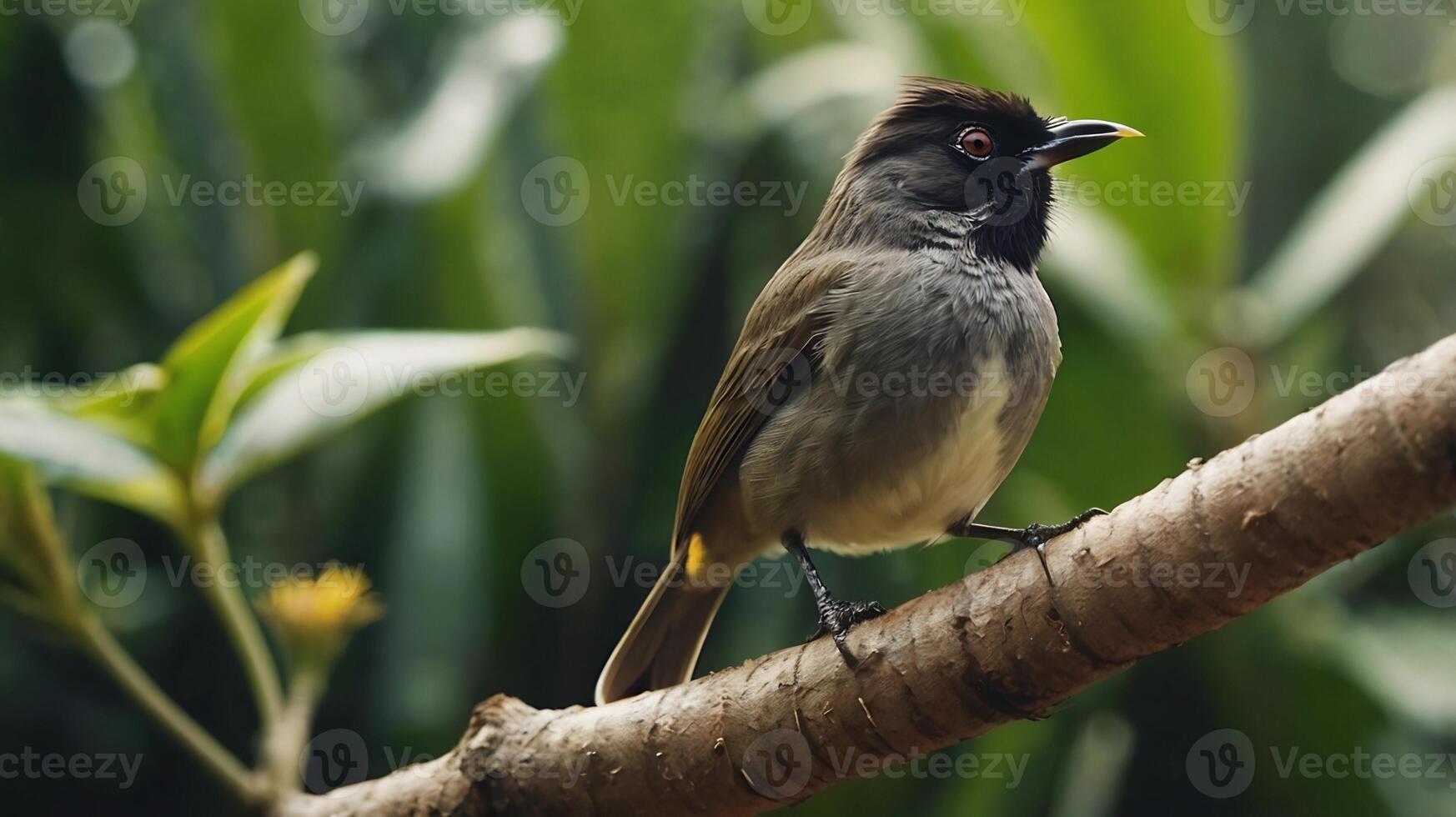 A small bird is sitting on a branch photo