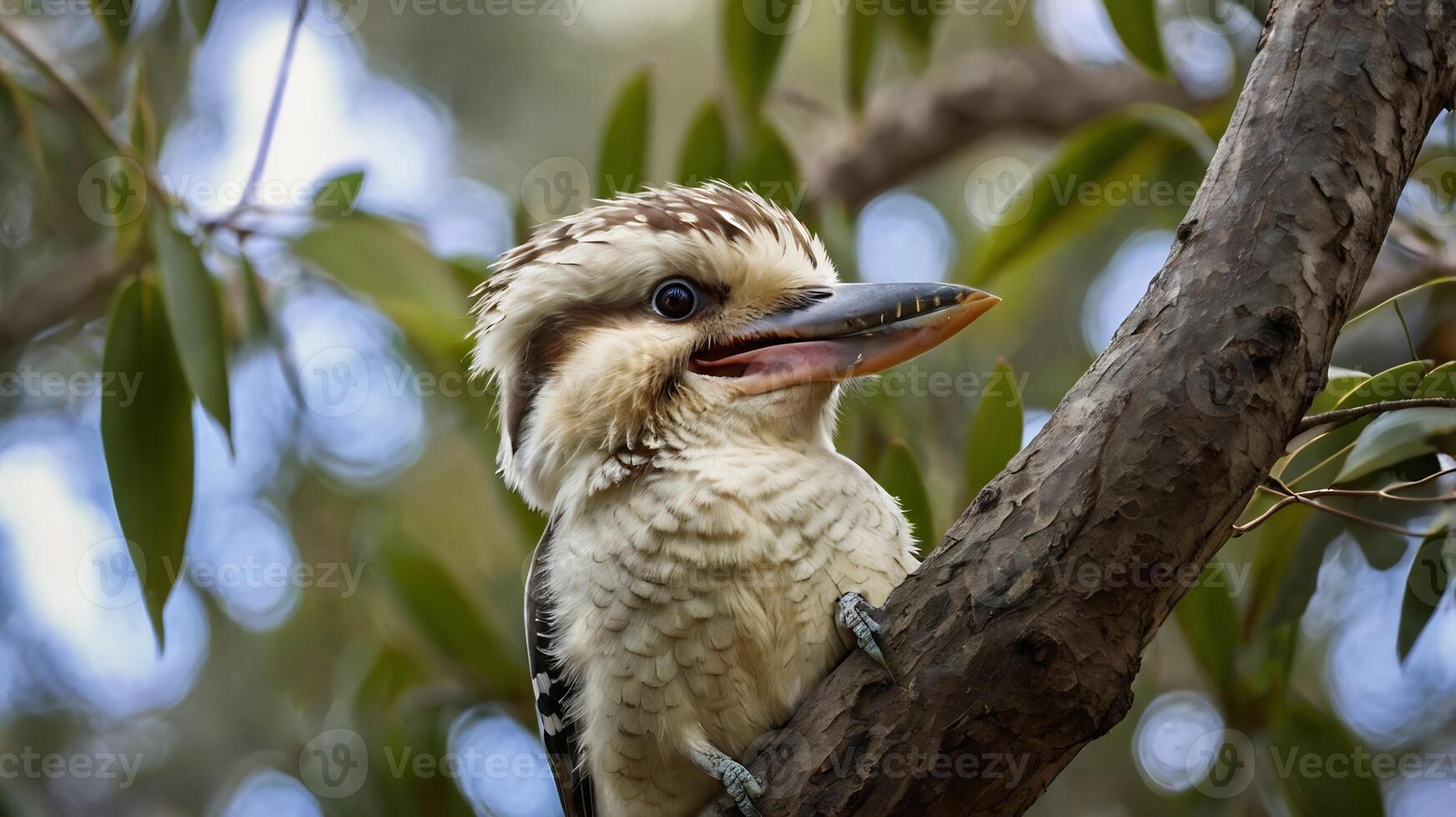 A bird sitting on a branch with its mouth open photo