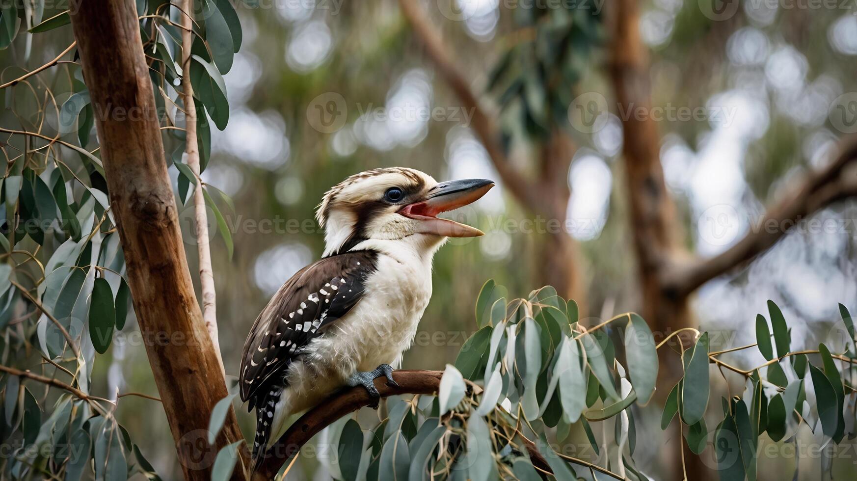 A bird sitting on a branch with its mouth open photo