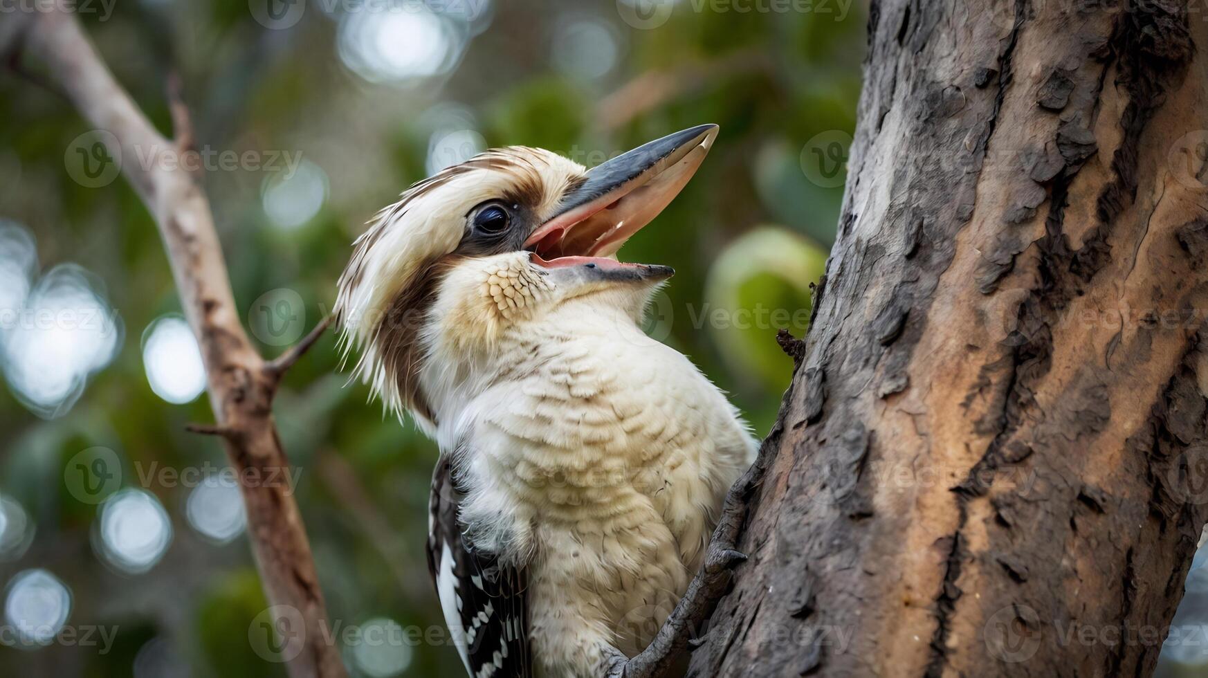 A bird with a beak and a long beak sitting on a tree photo