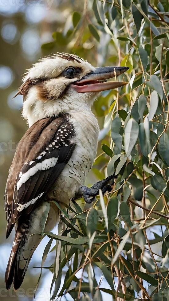 A bird sitting on a branch with its beak open photo