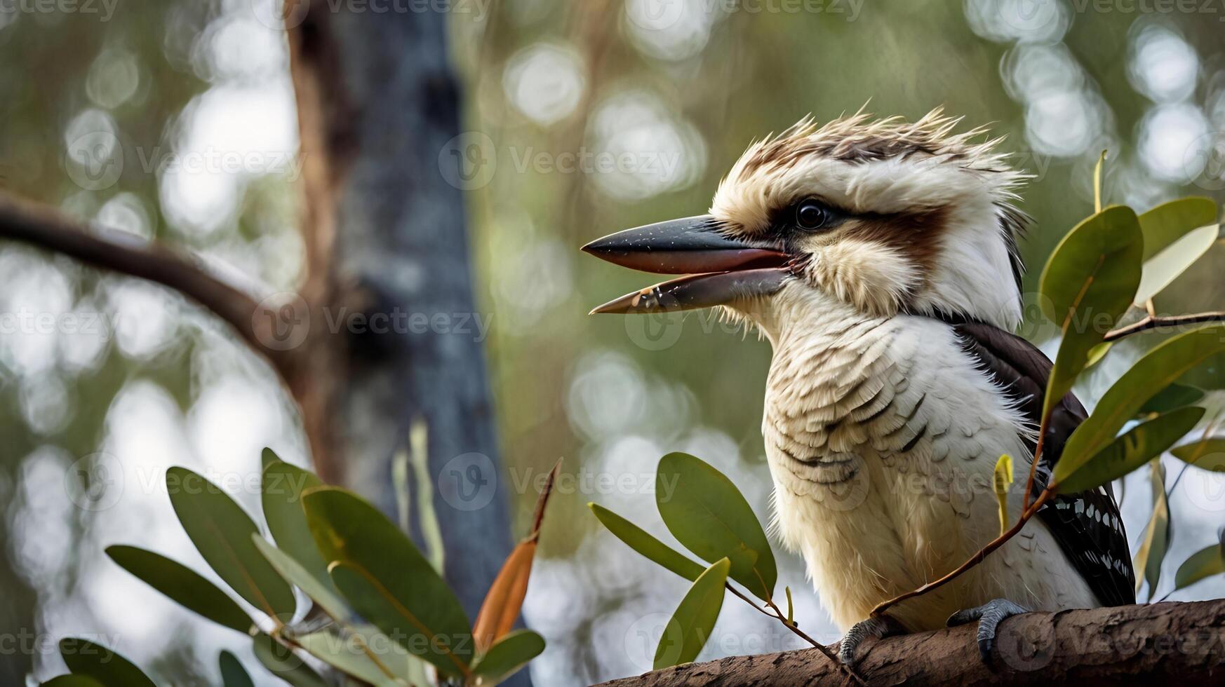 A bird sitting on a branch with its mouth open photo