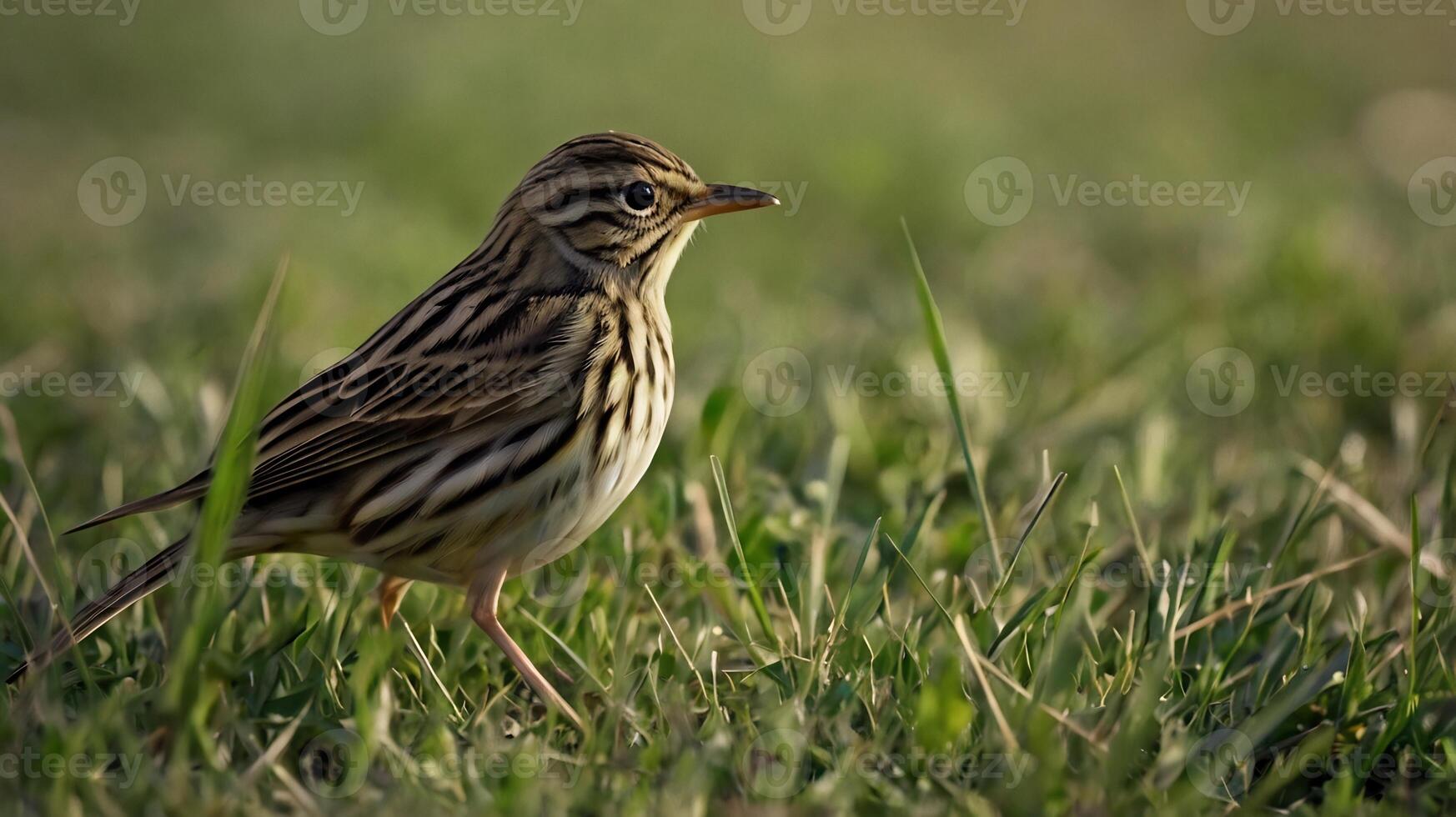 A small bird standing in the grass photo