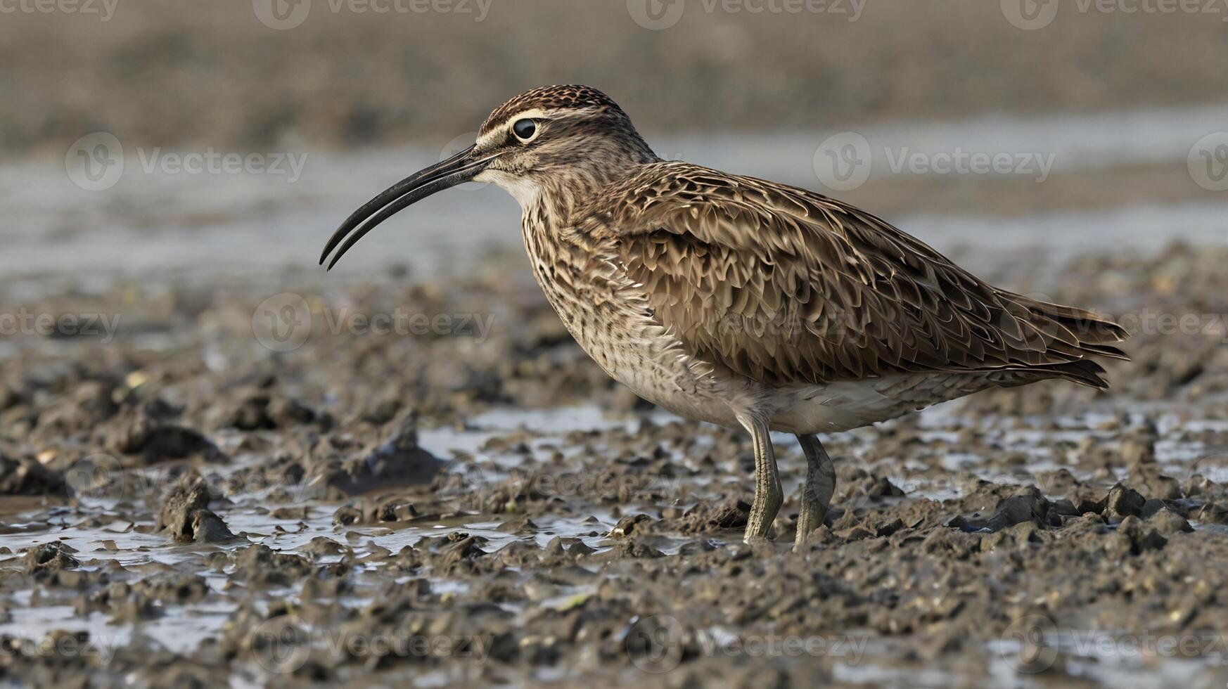 A bird with a long beak standing in the mud photo