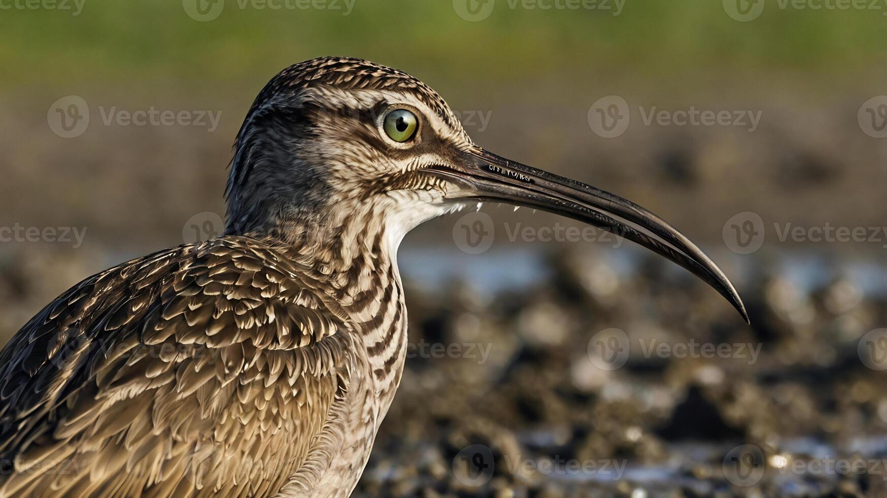 A bird with a long beak standing in the mud photo