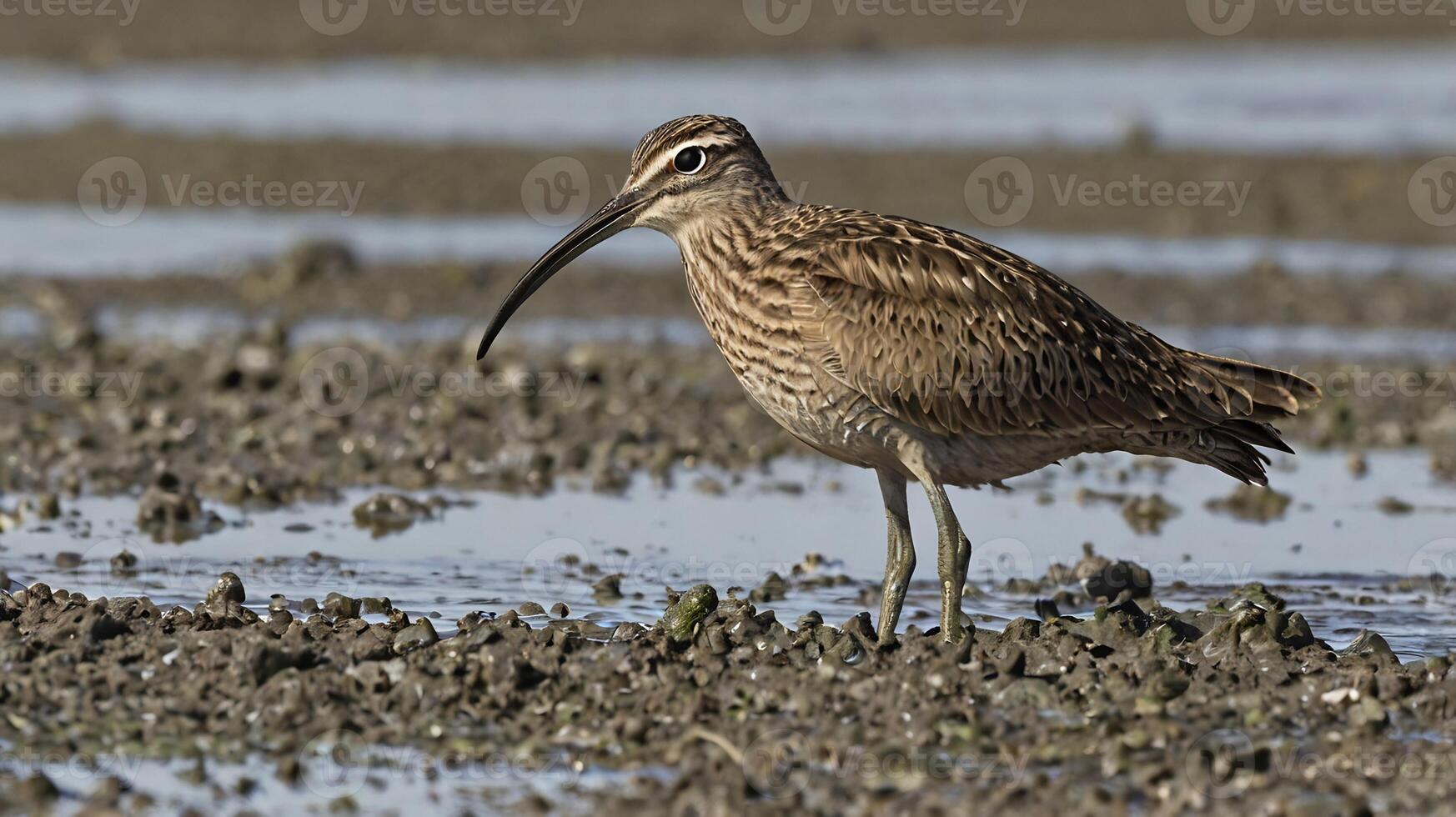 A bird with a long beak standing in the mud photo