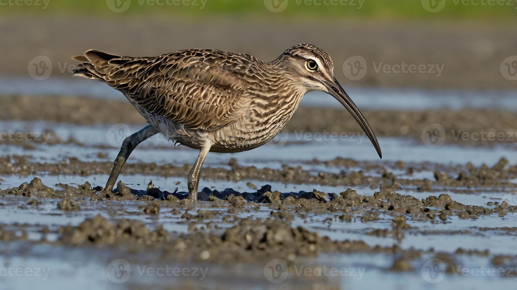 A bird with a long beak walking in the mud photo