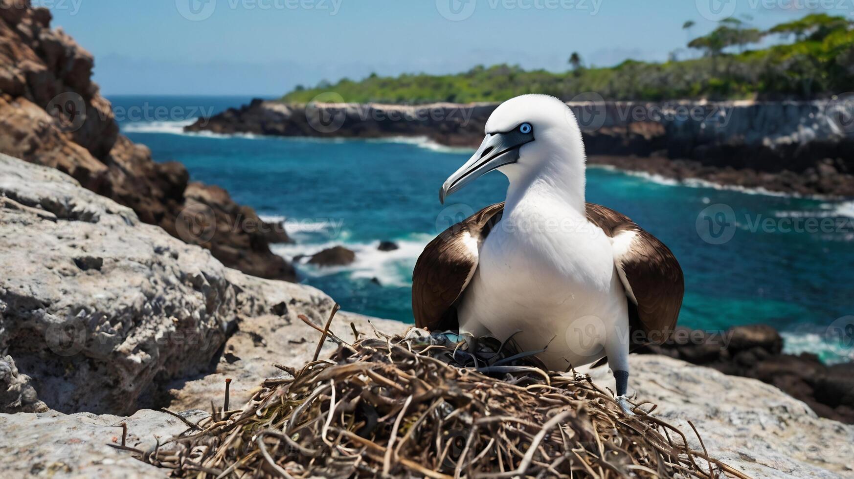 A blue footed booby on a nest in the galapagos photo
