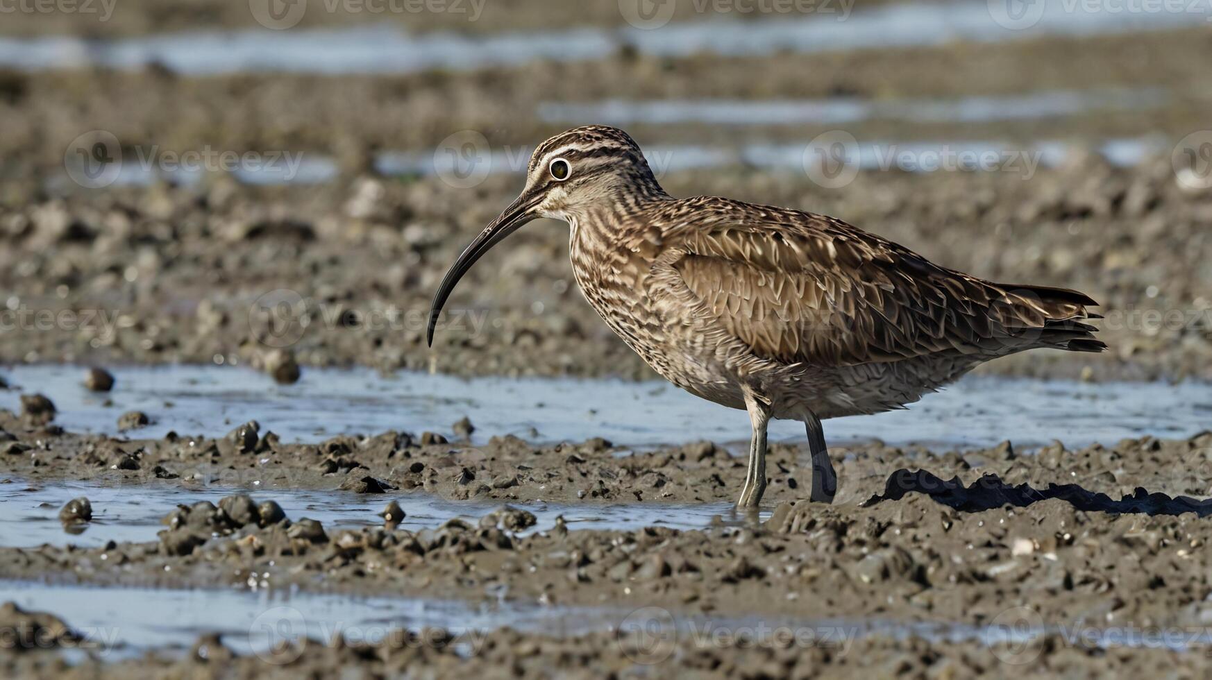 A bird with a long beak standing in the mud photo