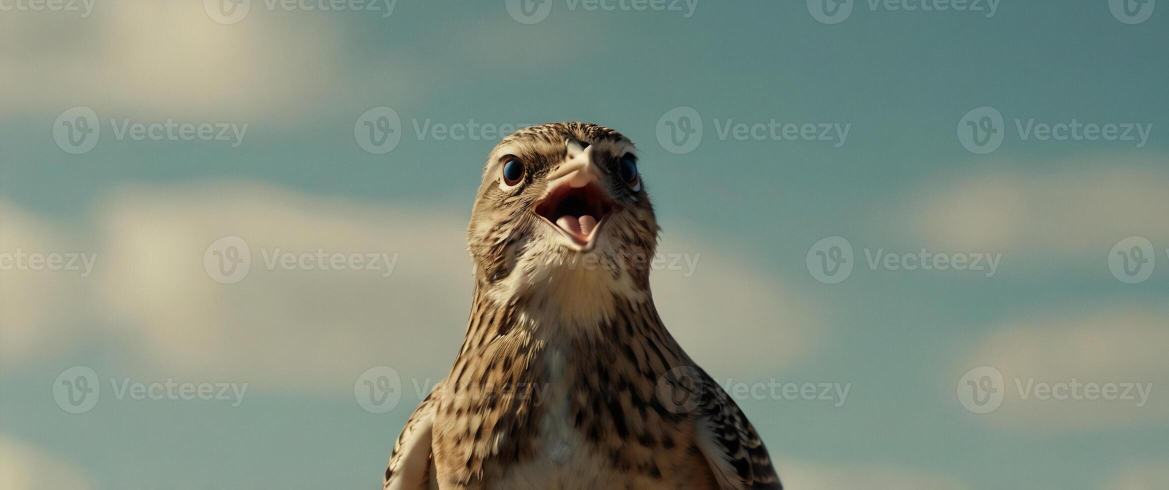 A bird with its mouth open and its eyes wide open photo