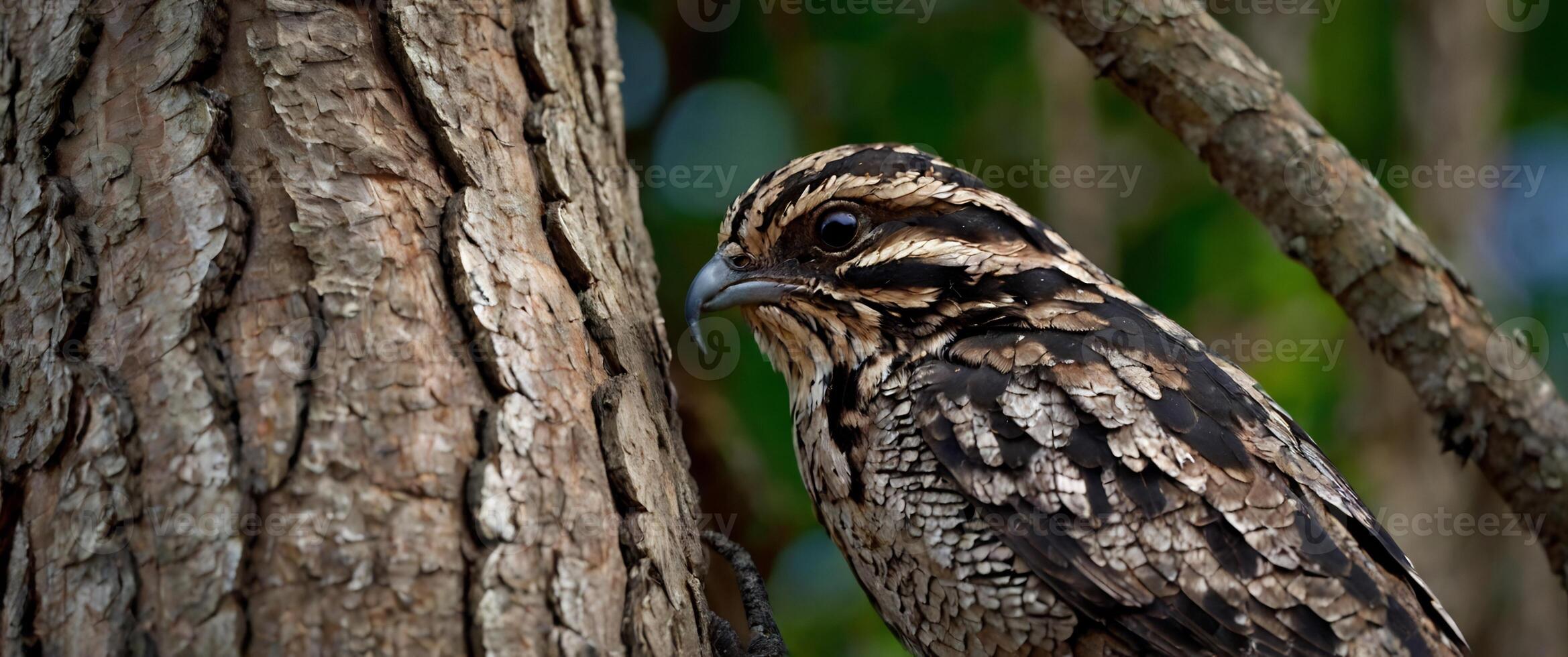 A bird is perched on a tree trunk photo