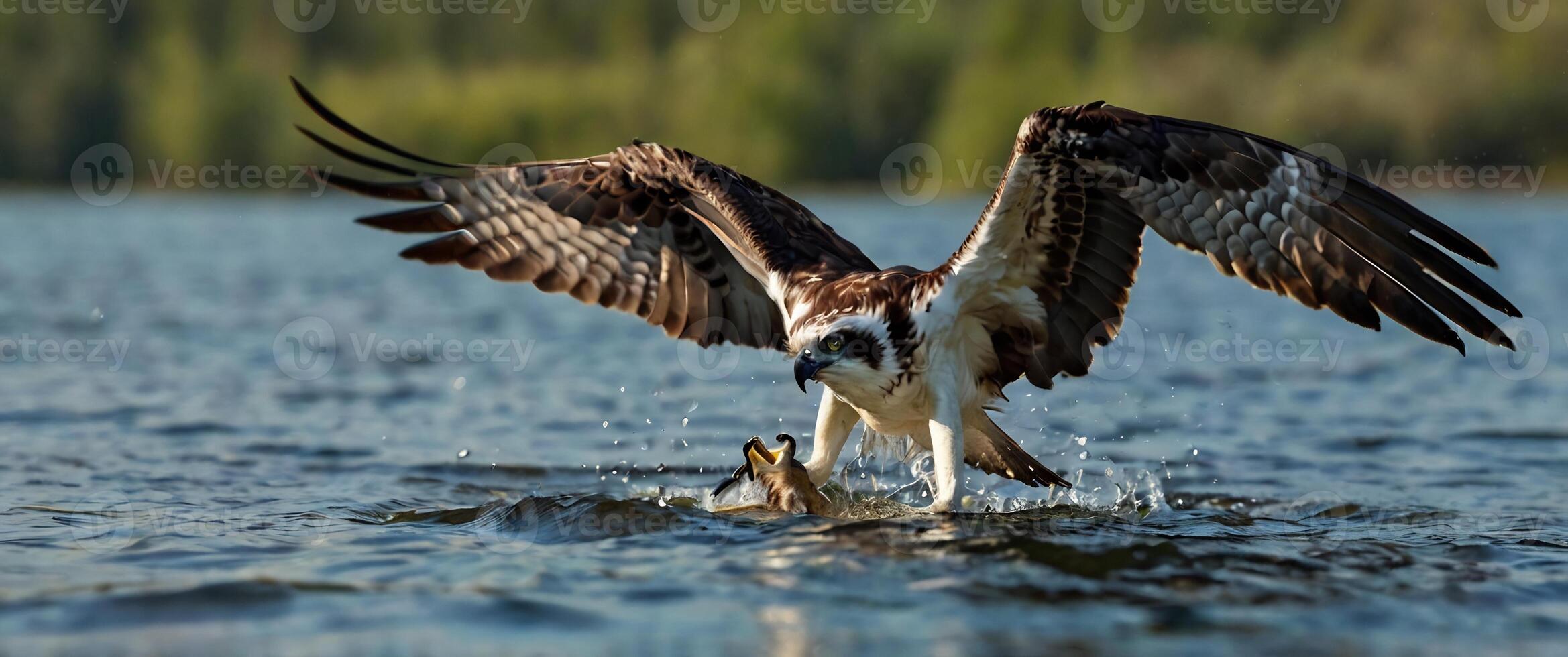 An ospreeta spreads its wings to catch a fish photo