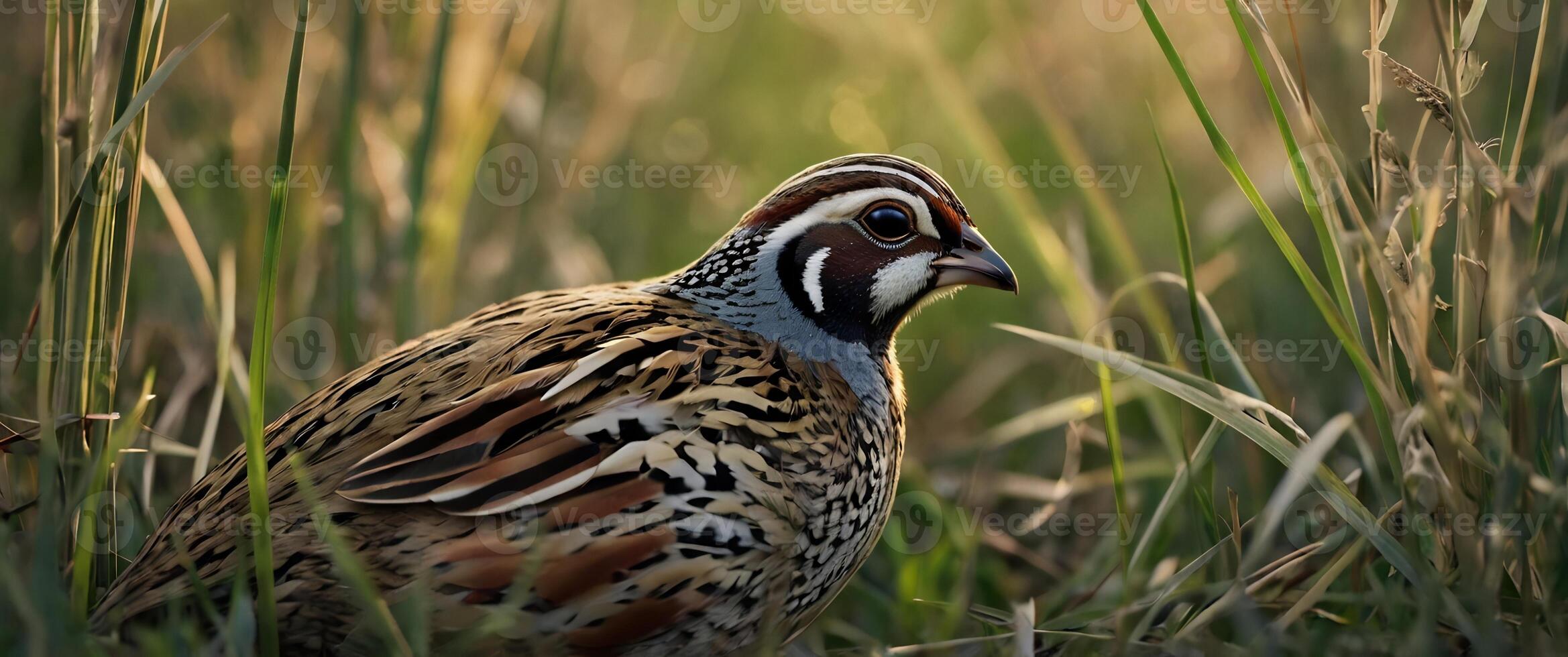 A bird is standing in tall grass photo