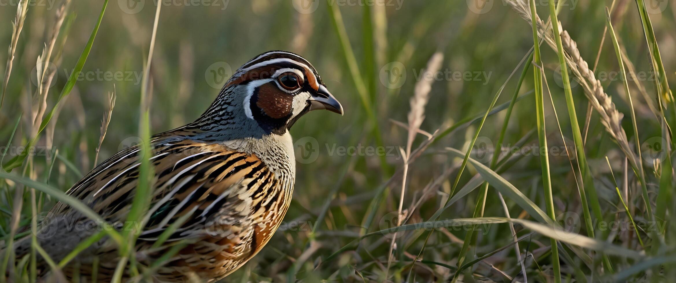 A bird is standing in tall grass photo