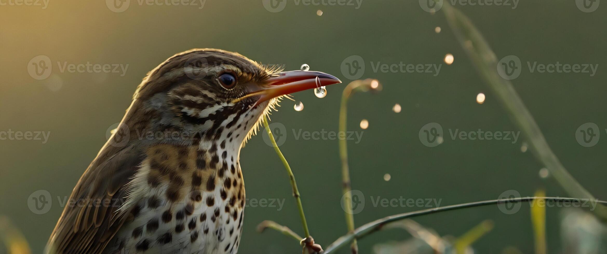 A bird is drinking water from a stream photo