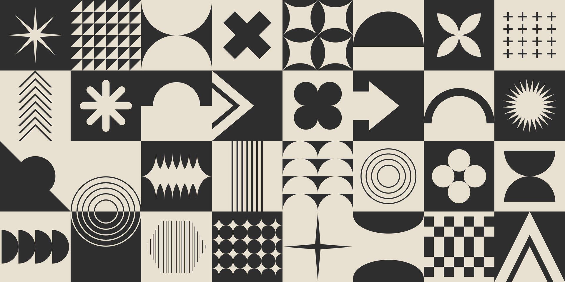Brutalism geometric seamless pattern. abstract monochrome minimal shapes retro background vector