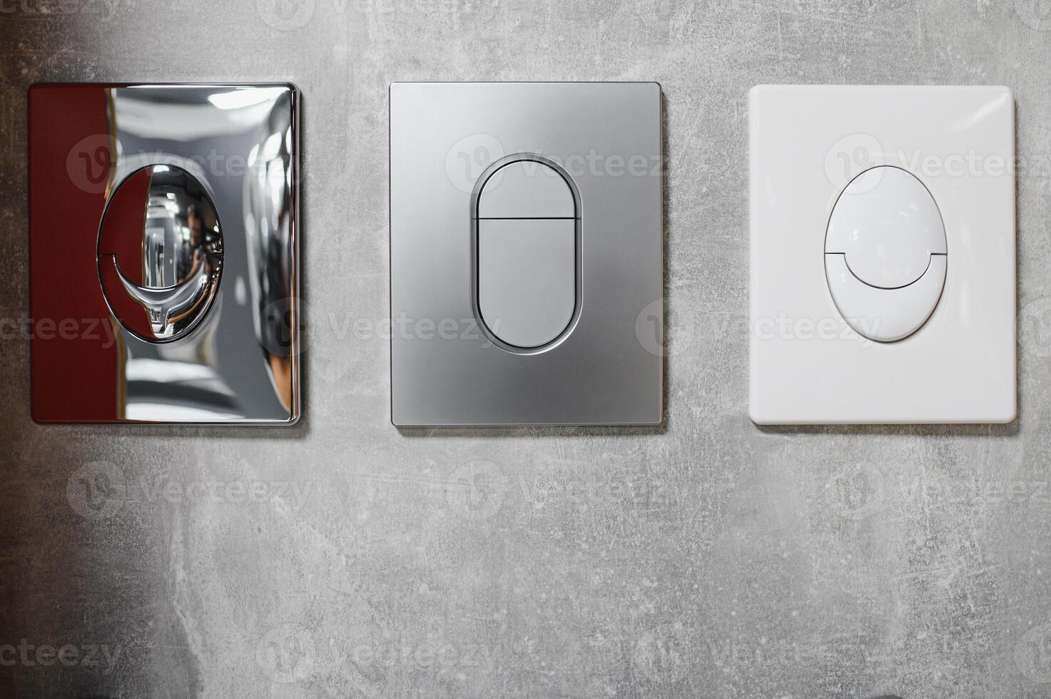 White toilet drain panel and buttons. Toilet installation system in a hardware store photo
