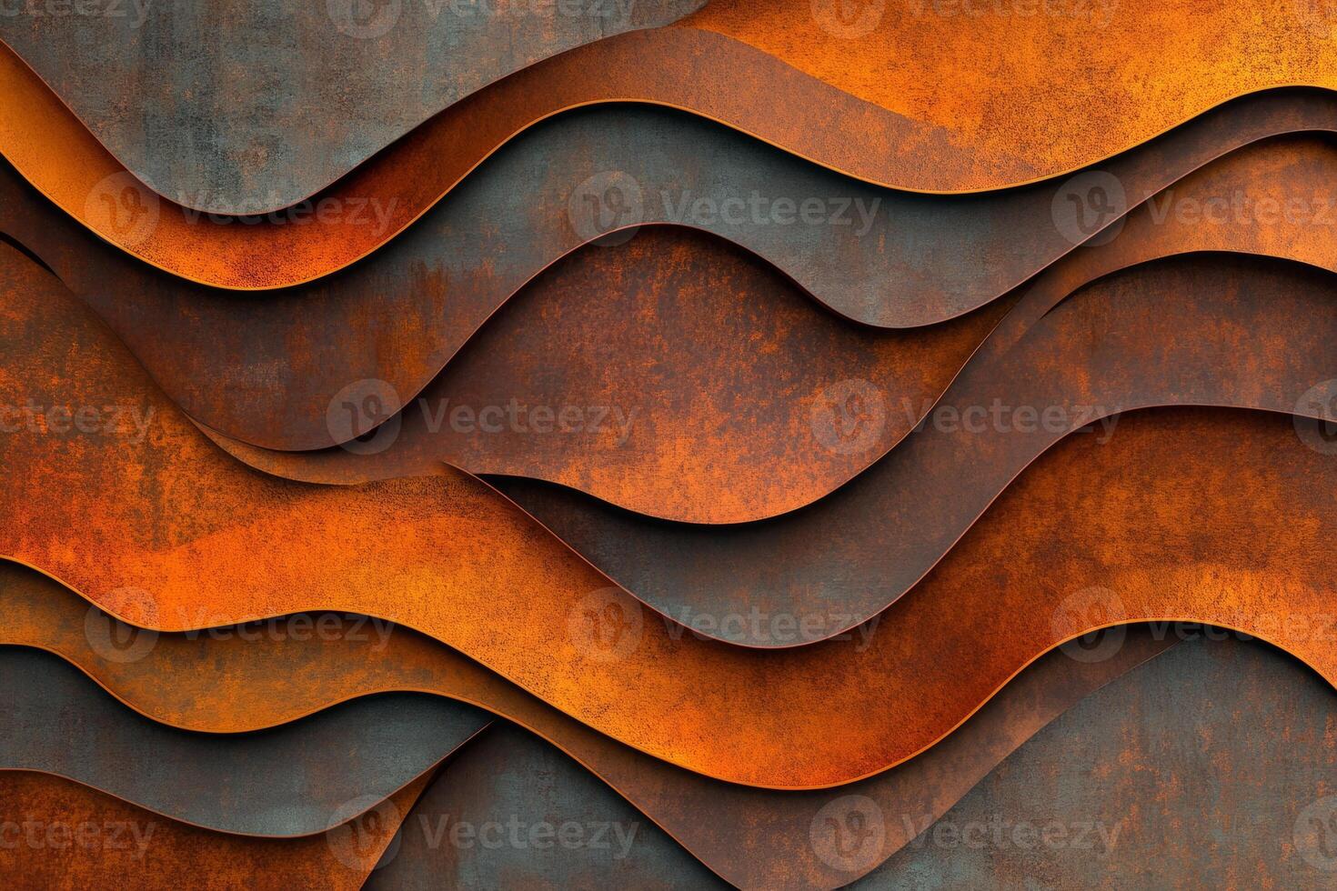 Textured abstract 3D surface showcasing wave-like metallic patterns in copper and rust tones photo