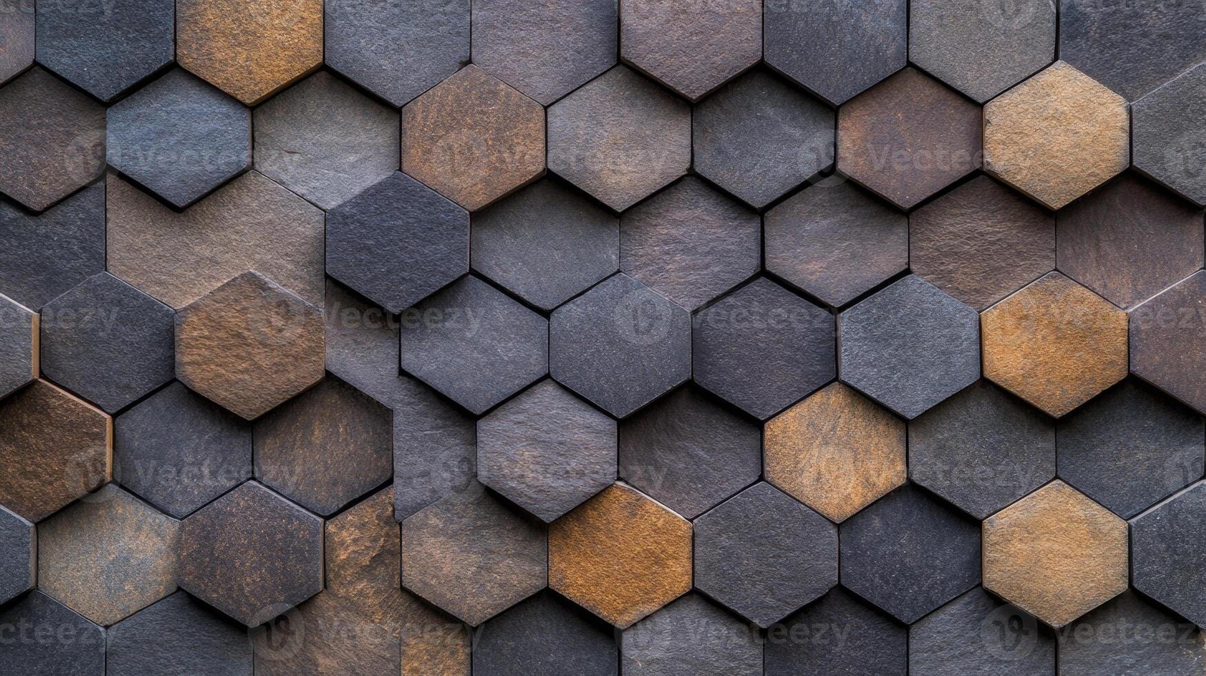 Natural textured stone tiles arranged in a geometric pattern showcasing shades of gray and brown photo