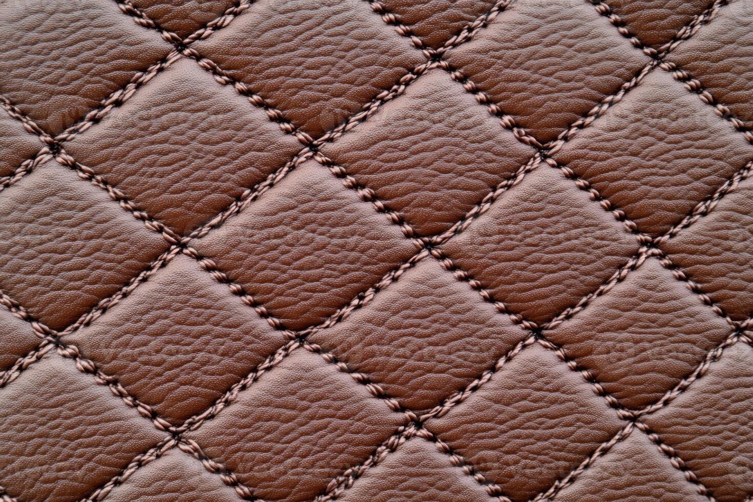 Luxurious quilted leather surface in rich brown with intricate stitching and soft texture for an elegant design photo