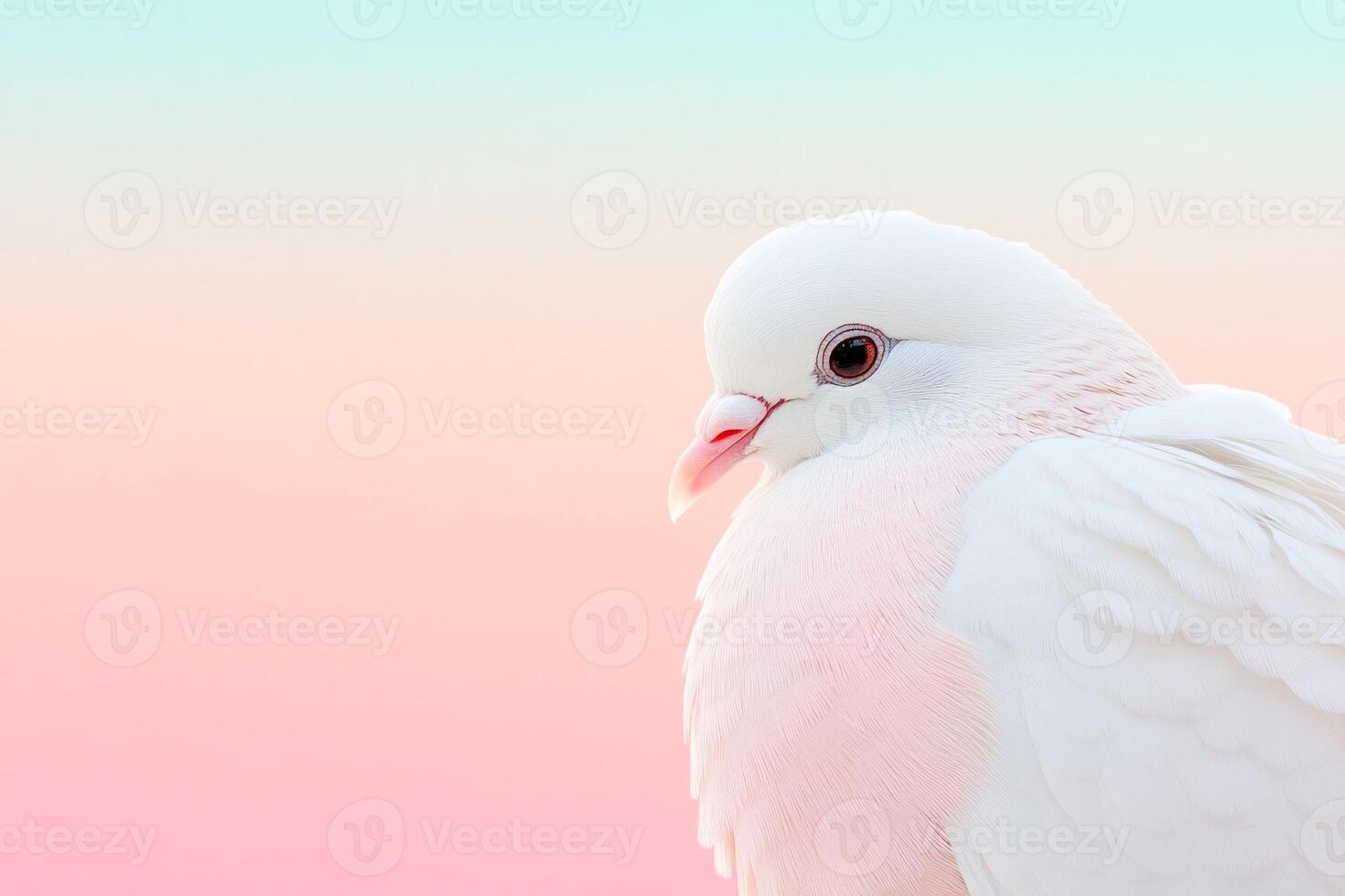 A close-up view of a white dove gracefully spreading its wings against a gentle gradient backdrop highlighting elegance photo