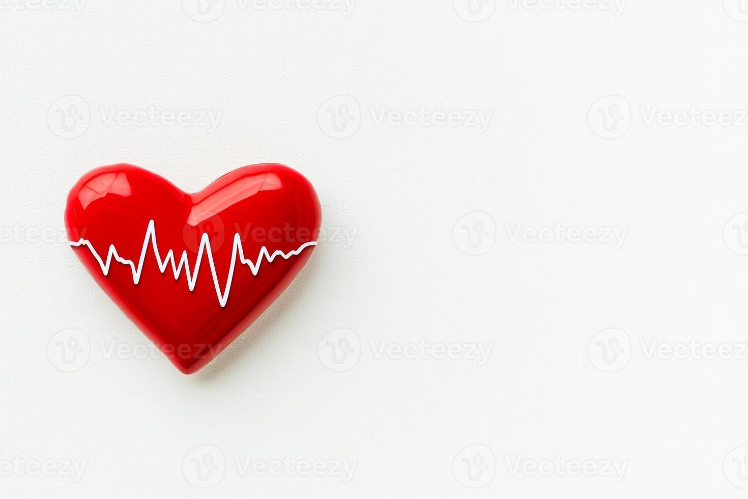 Minimalist red ECG line creating a heart shape symbolizes heart health and medical care on a clean white backdrop photo