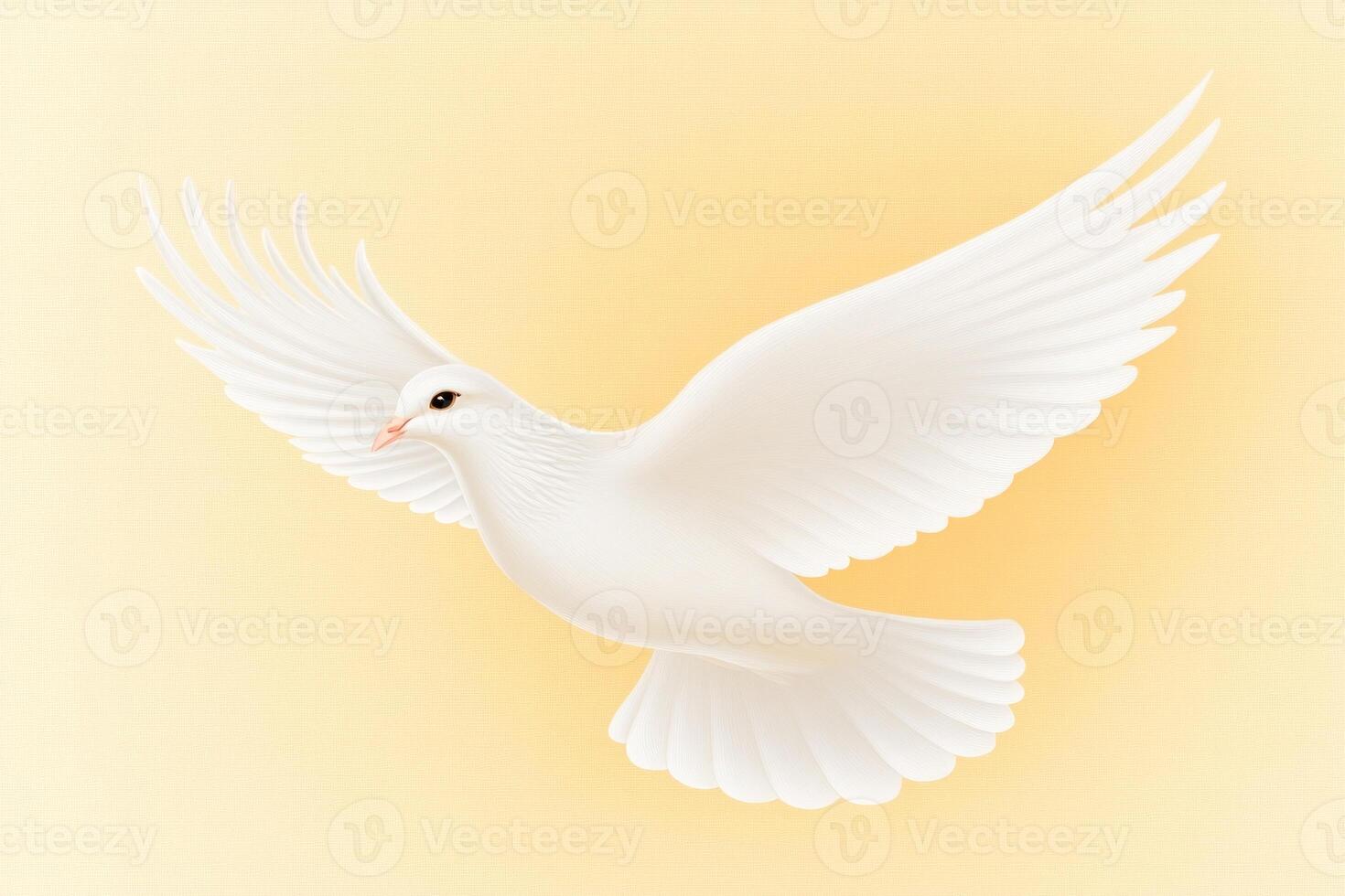 Close-up view of a white dove with open wings highlighting beauty and purity against a soft gradient backdrop photo