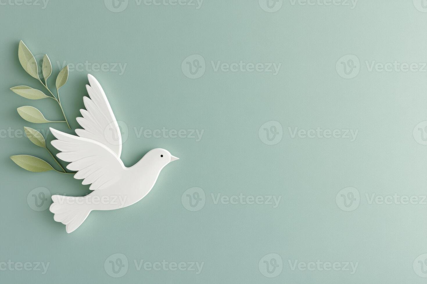 Classic white dove icon carrying an olive branch on a light blue background for peaceful symbolism photo