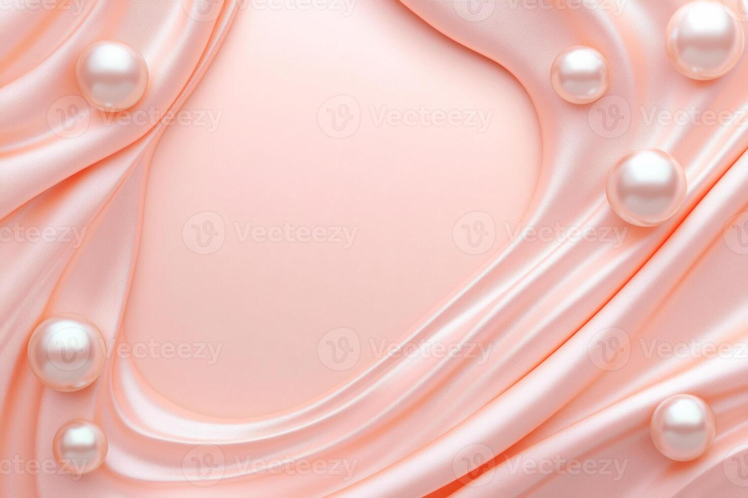 Elegant abstract background featuring scattered pearls on soft silky fabric with pastel colors photo