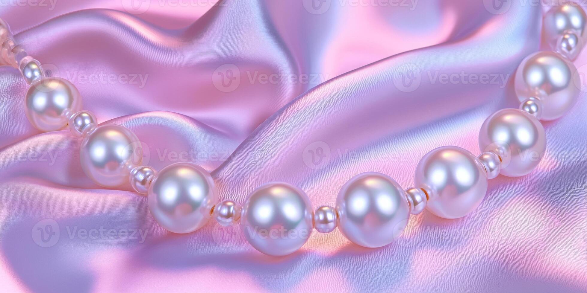 Elegant pastel background with scattered pearls on silky fabric for luxurious decor or design purposes photo