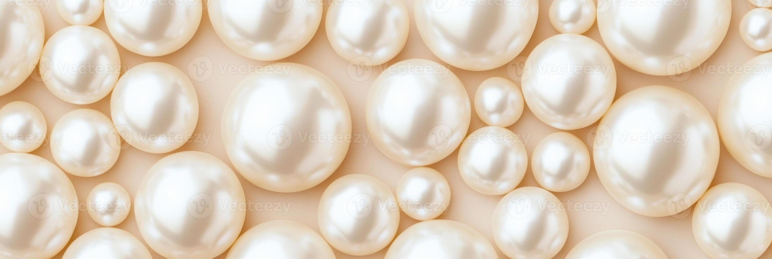 Elegant seamless background of pearl beads in soft ivory and cream tones for a minimalist design photo