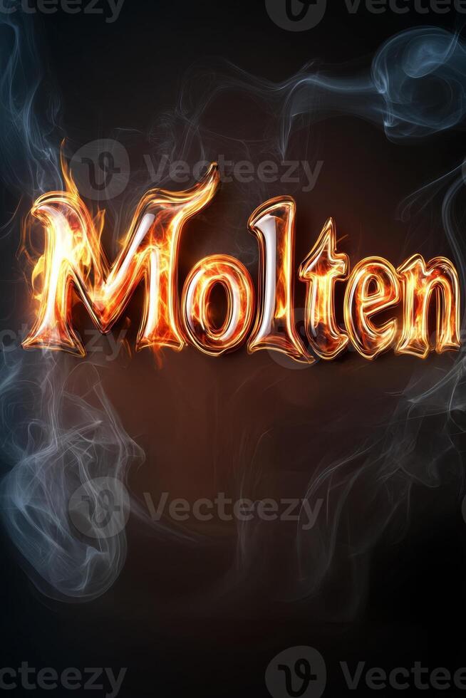 Dynamic liquid text effect featuring the word Molten surrounded by wisps of smoke in a dark setting photo
