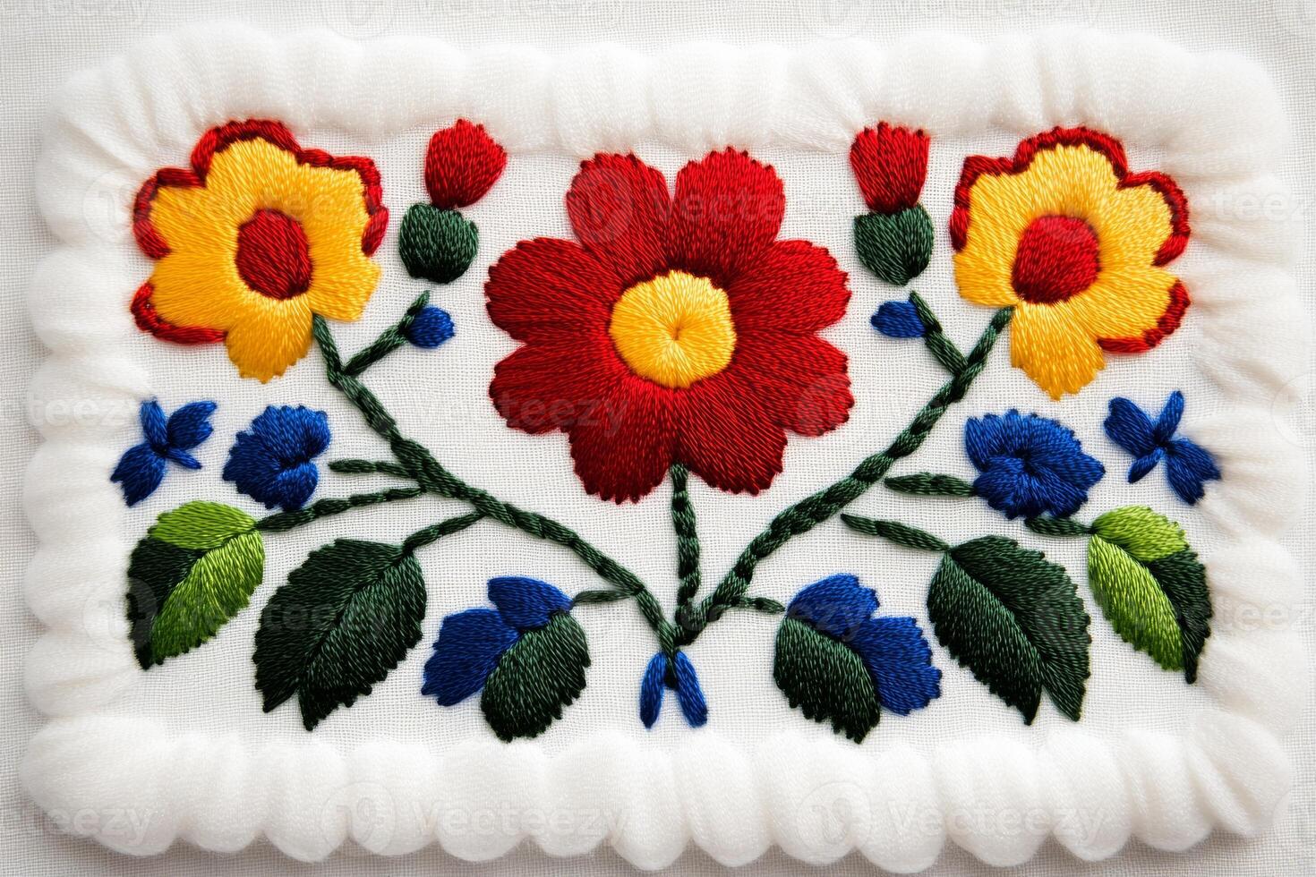 Beautiful Finnish folk embroidery pattern featuring vibrant floral motifs inspired by Scandinavian art photo