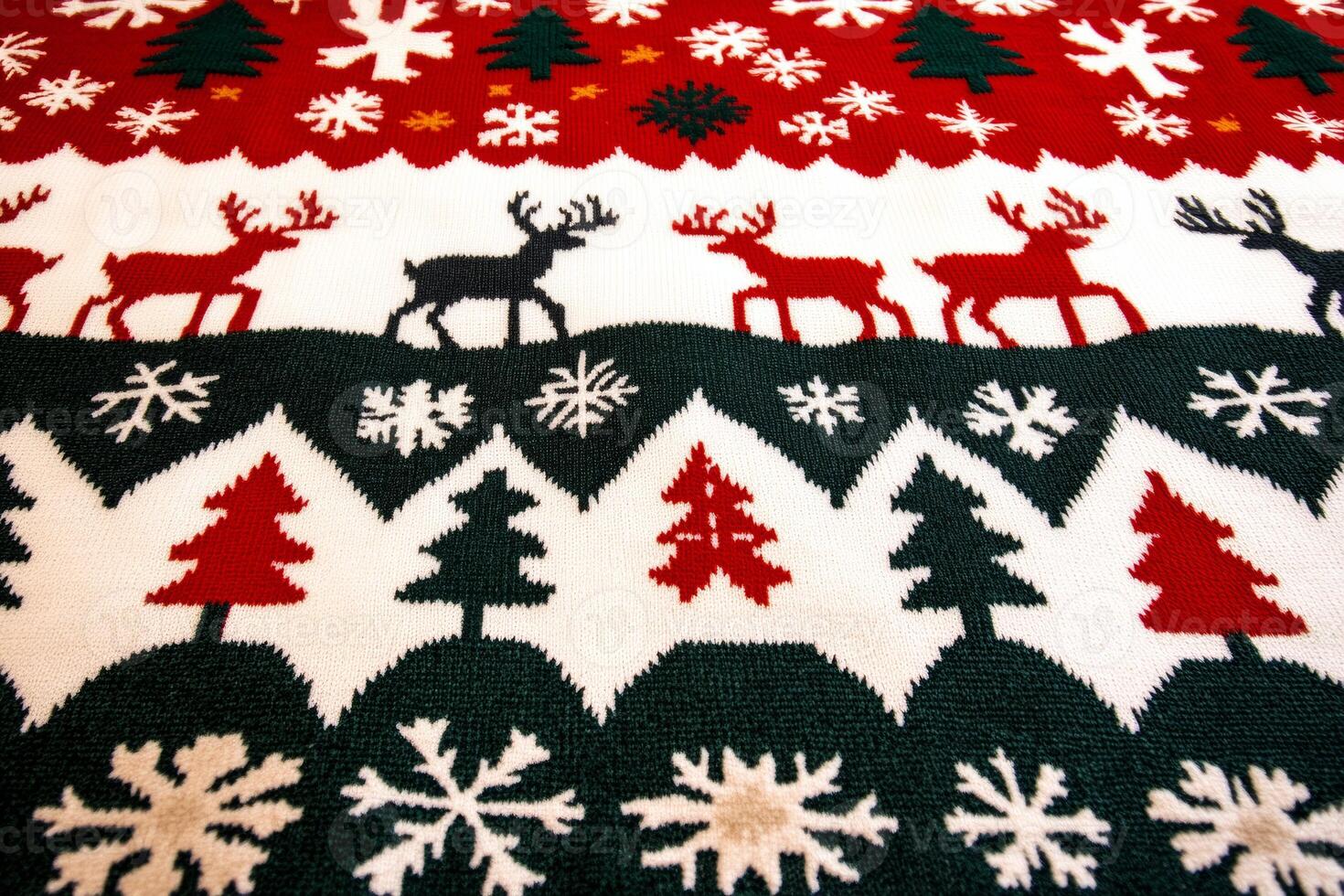 Festive Nordic winter pattern featuring reindeer, snowflakes, and pine trees in vibrant holiday colors photo