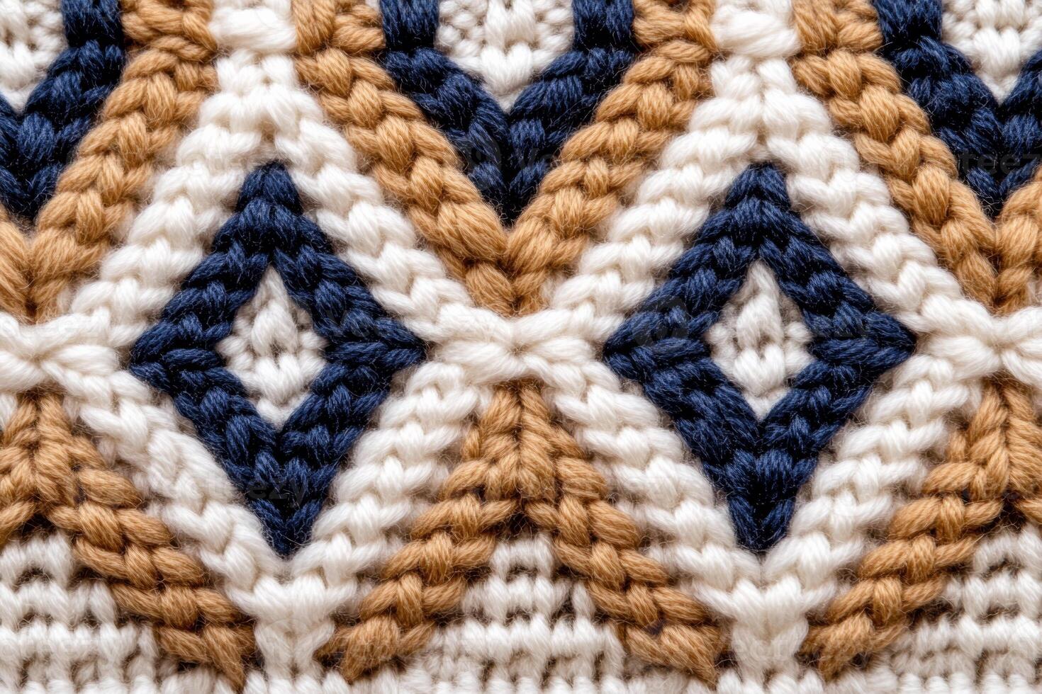 Traditional Nordic knitted pattern featuring geometric shapes in warm earthy tones inspired by Scandinavian textiles photo