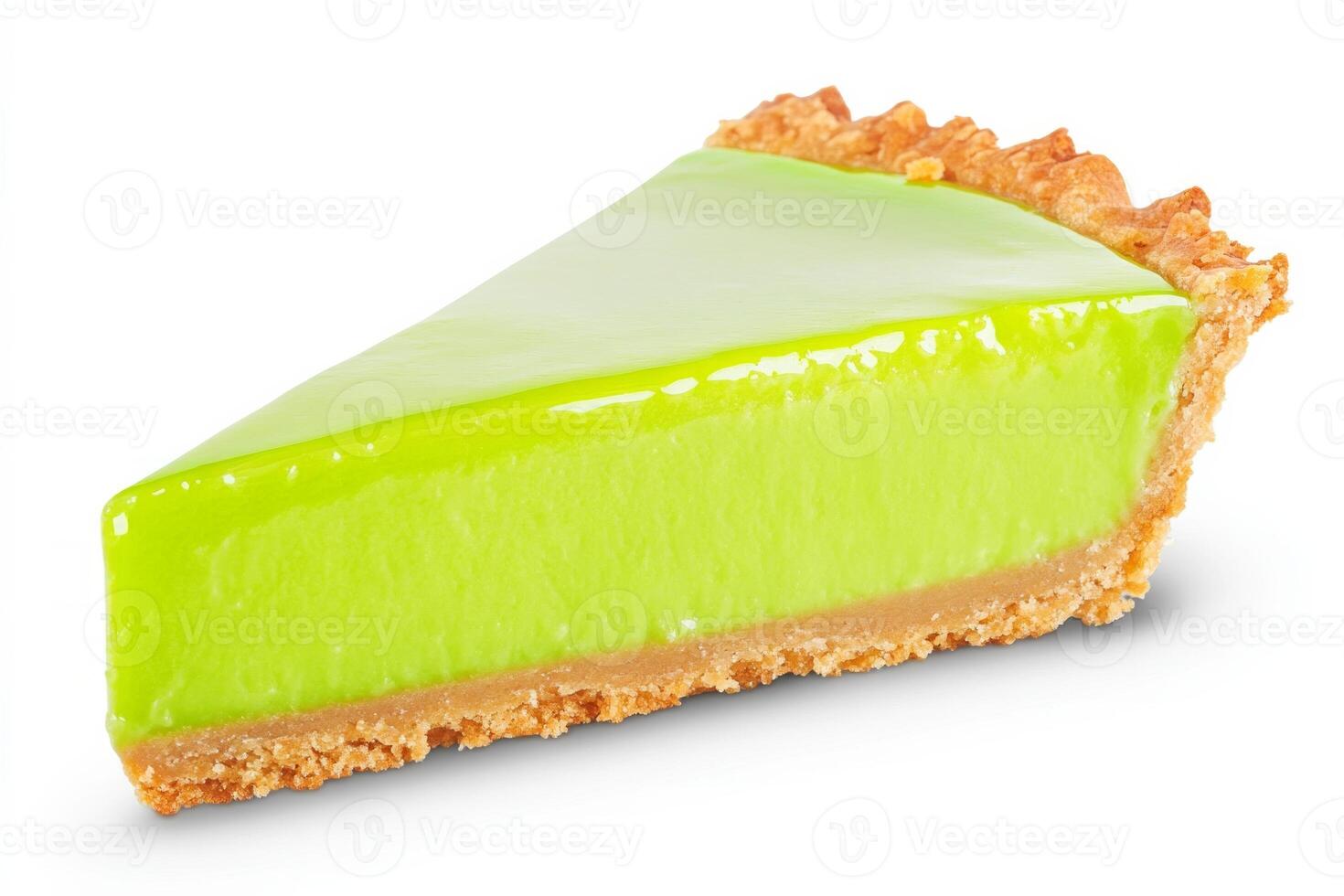 Delicious slice of key lime pie showcasing vibrant green filling and golden crust photo