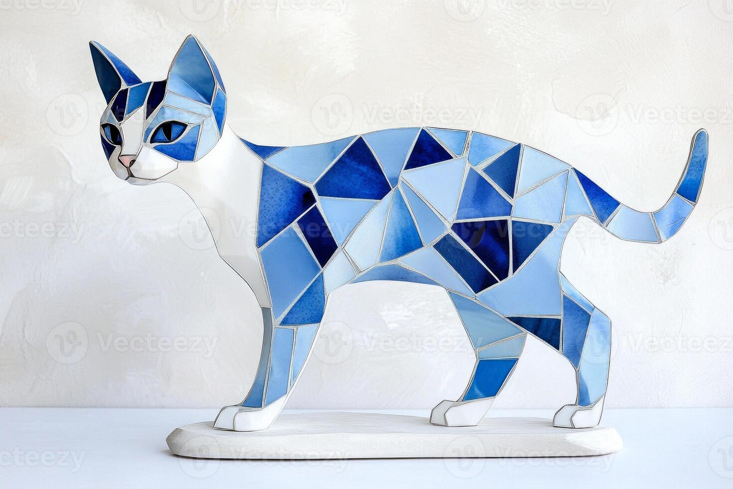 Elegant sphynx cat with blue and grey mosaic skin standing against a soft light background photo