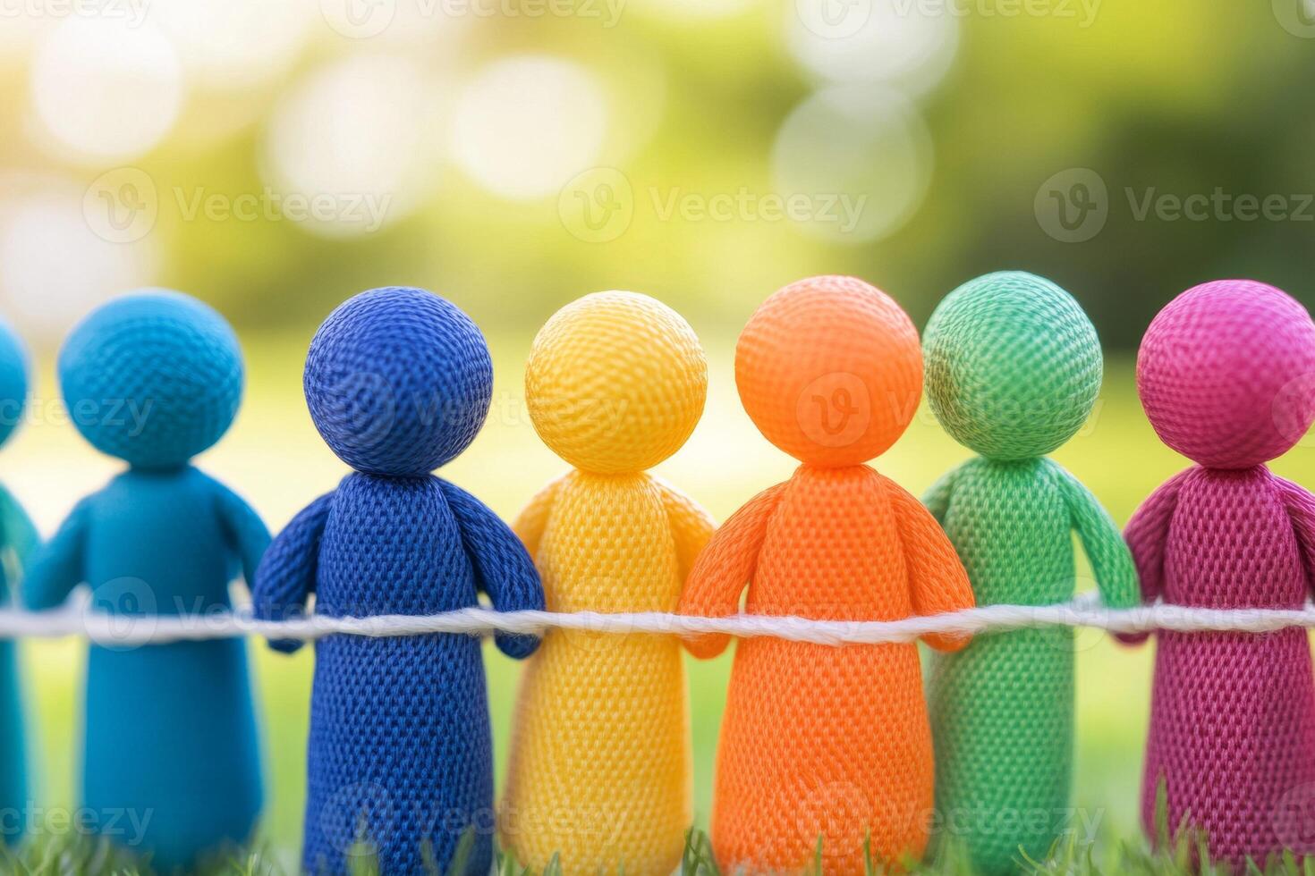 Vibrant social network of diverse 3D figures united by lines on a bright and cheerful background photo