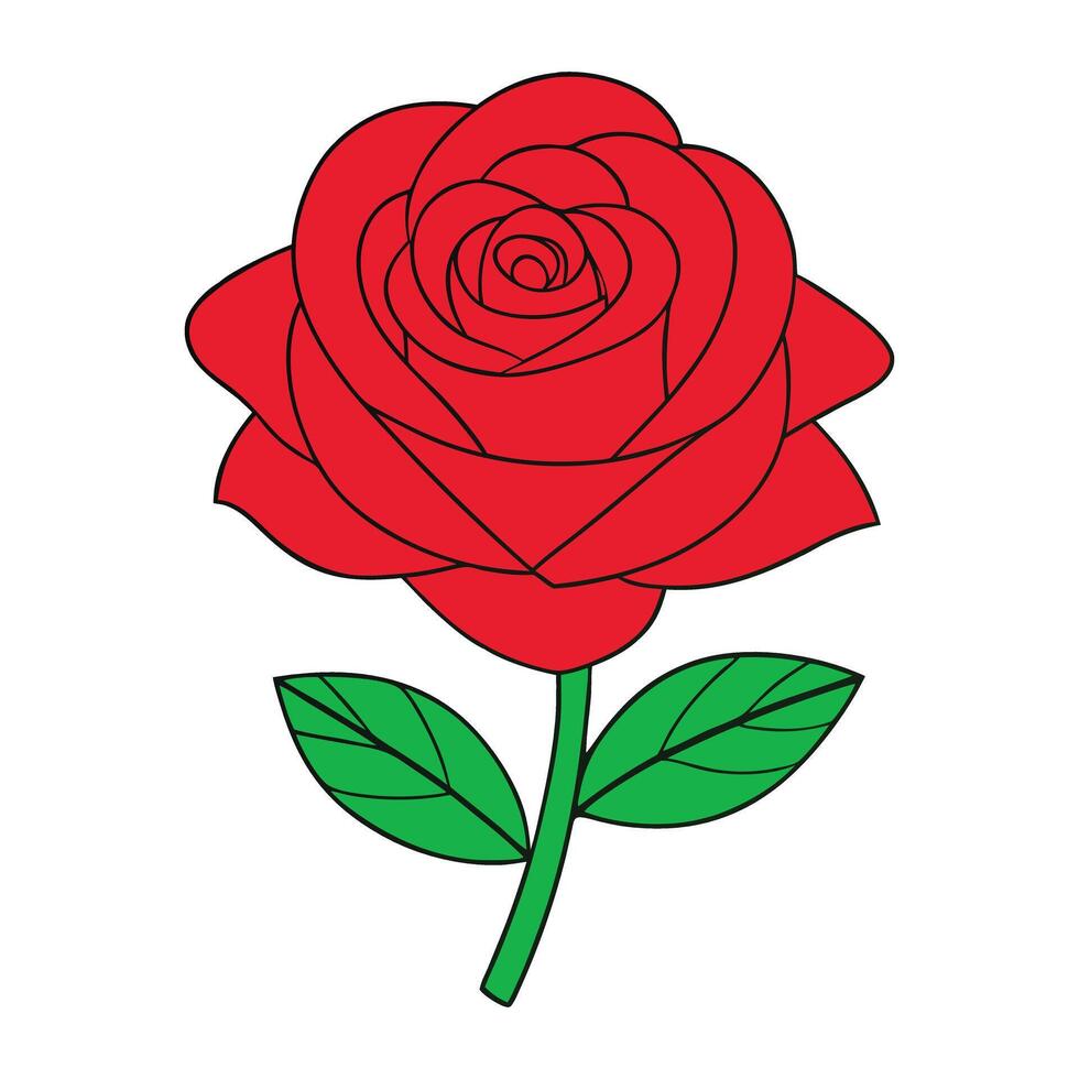 Simple Red Rose Illustration with Green Leaves vector
